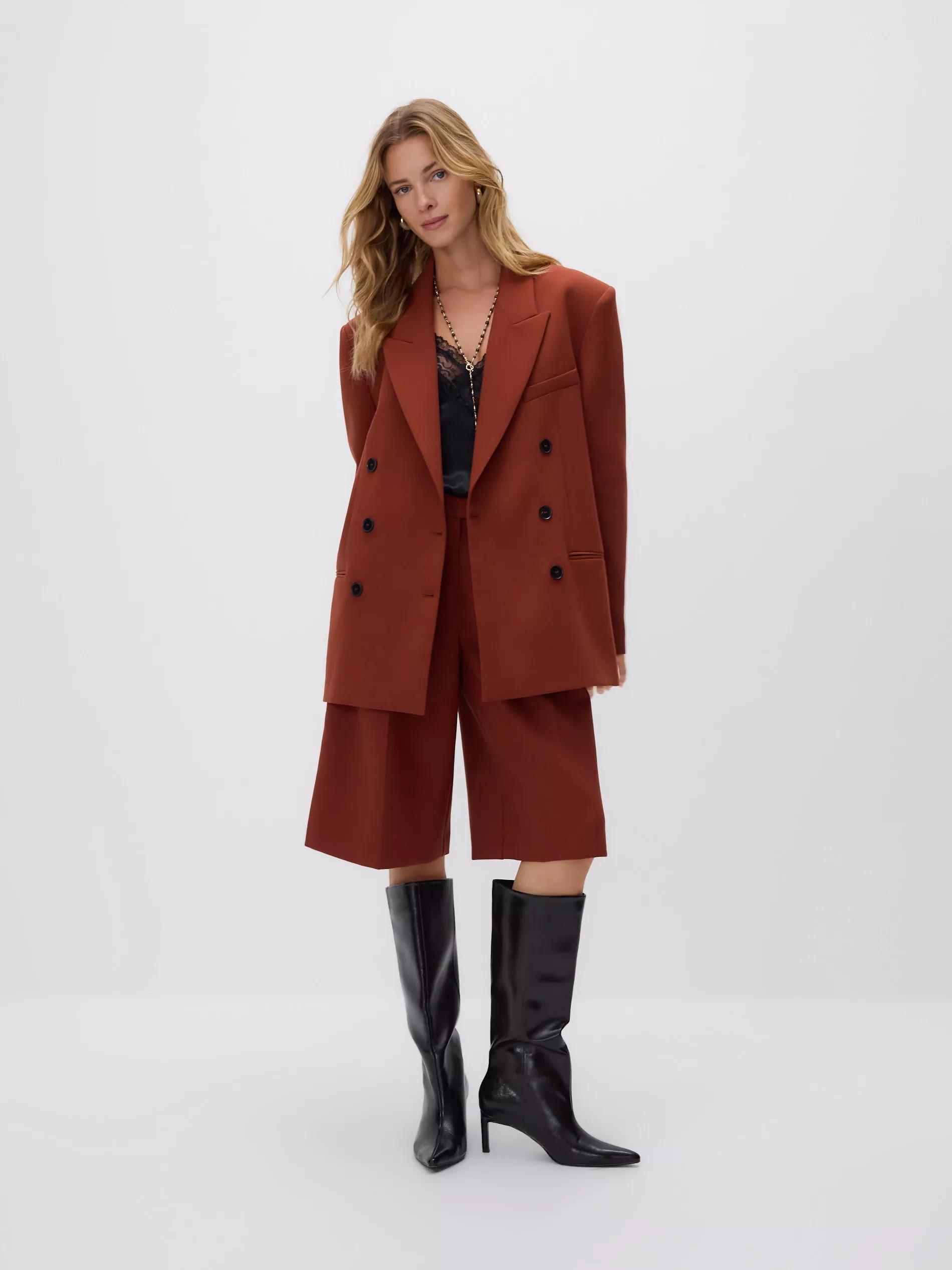 Brown Double-Breasted Jacket, Orange, medium