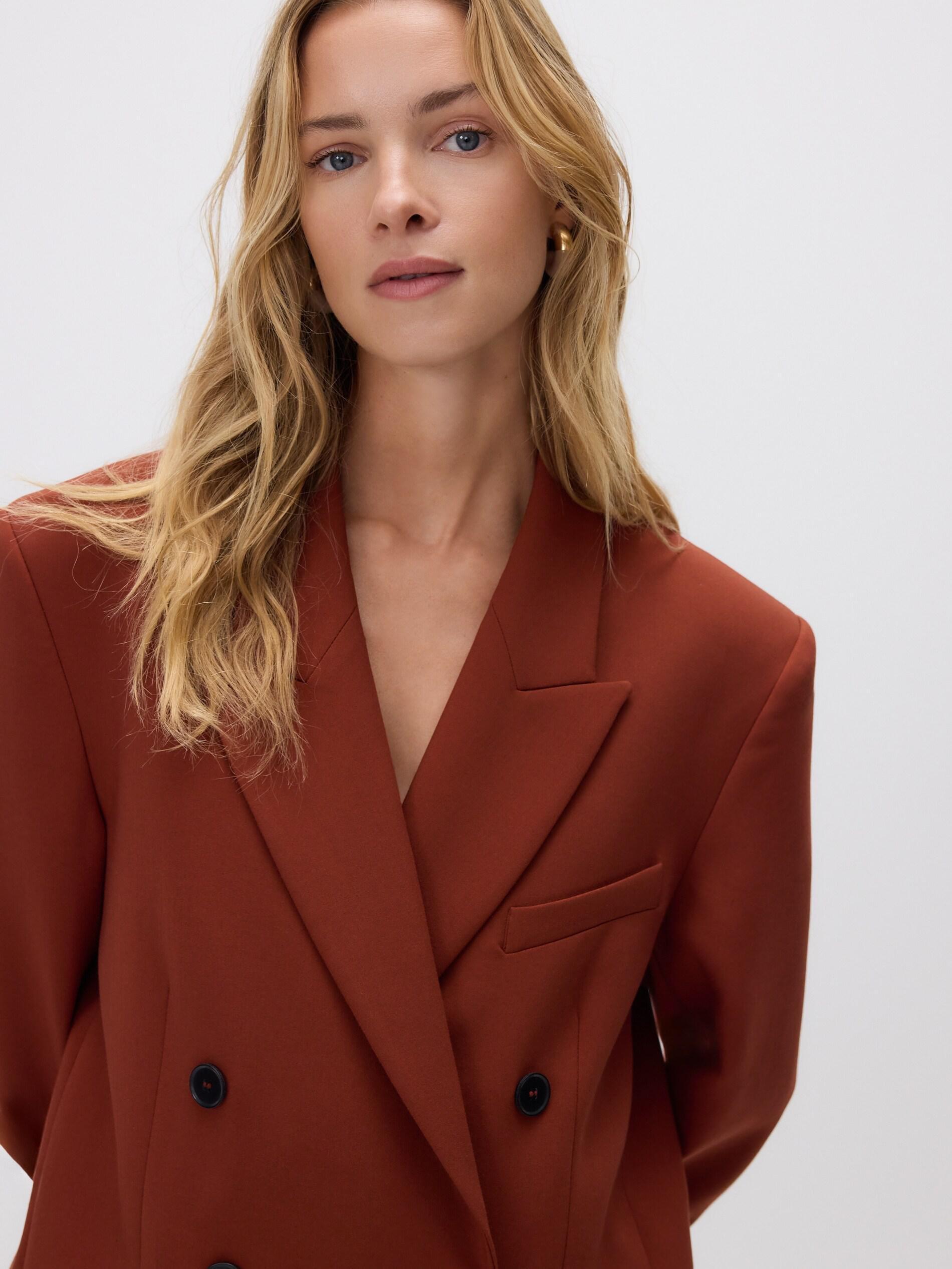 Brown Double-Breasted Jacket, Orange, large image number 3