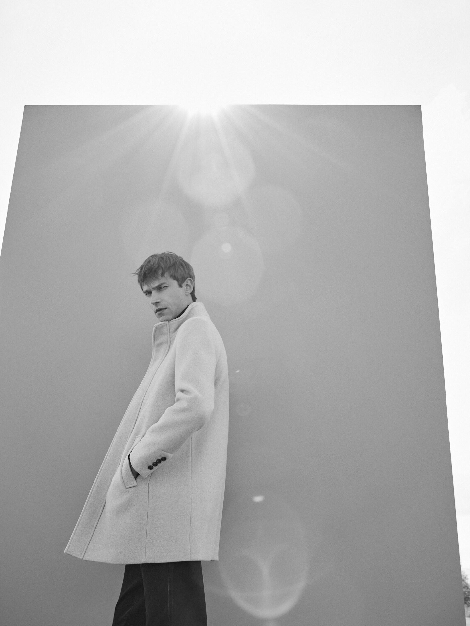 Beige Longline Wool Blend Coat, Beige, medium