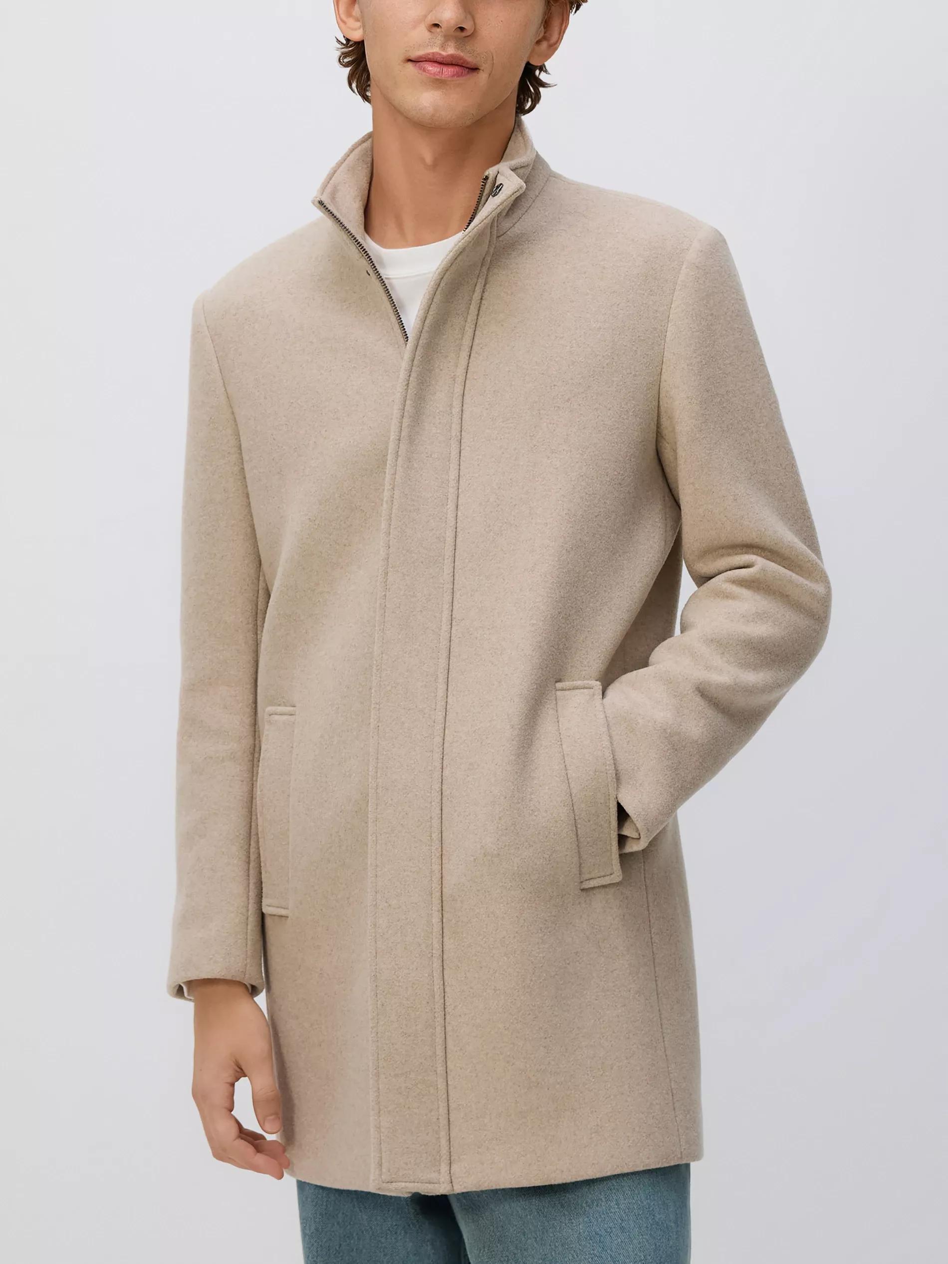 Beige Longline Wool Blend Coat, Beige, medium