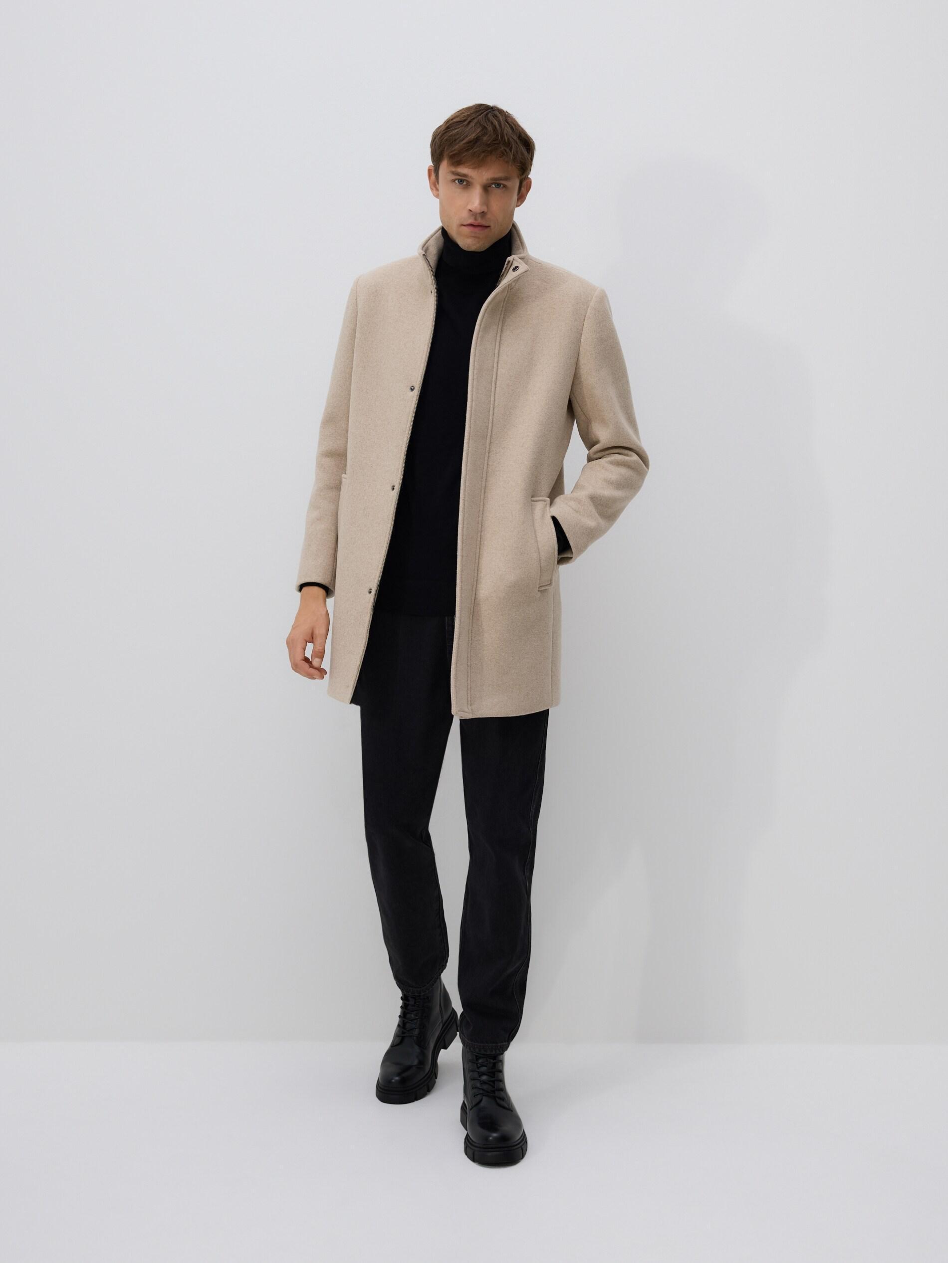 Beige Longline Wool Blend Coat, Beige, large image number 2