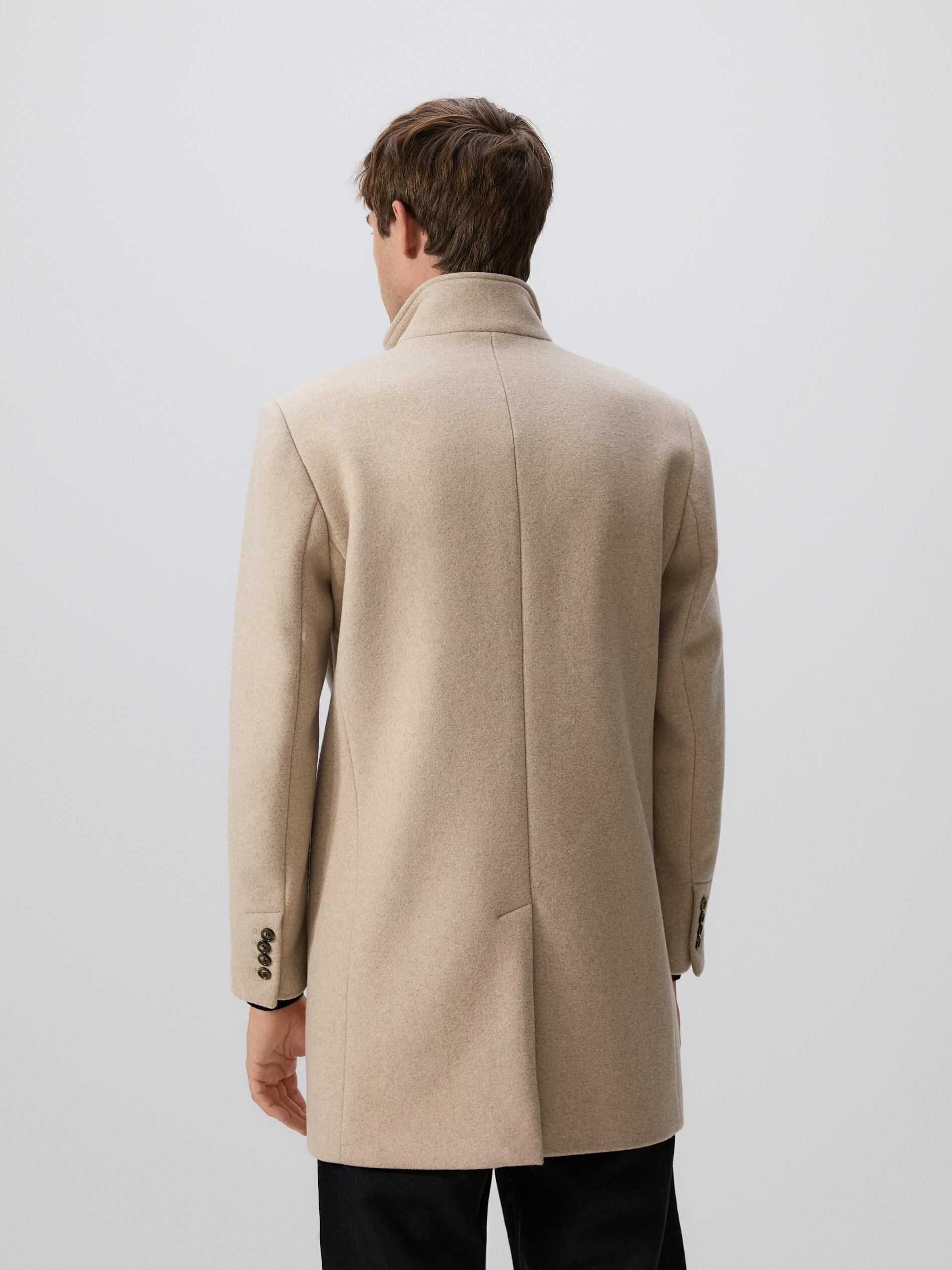 Beige Longline Wool Blend Coat, Beige, large image number 4