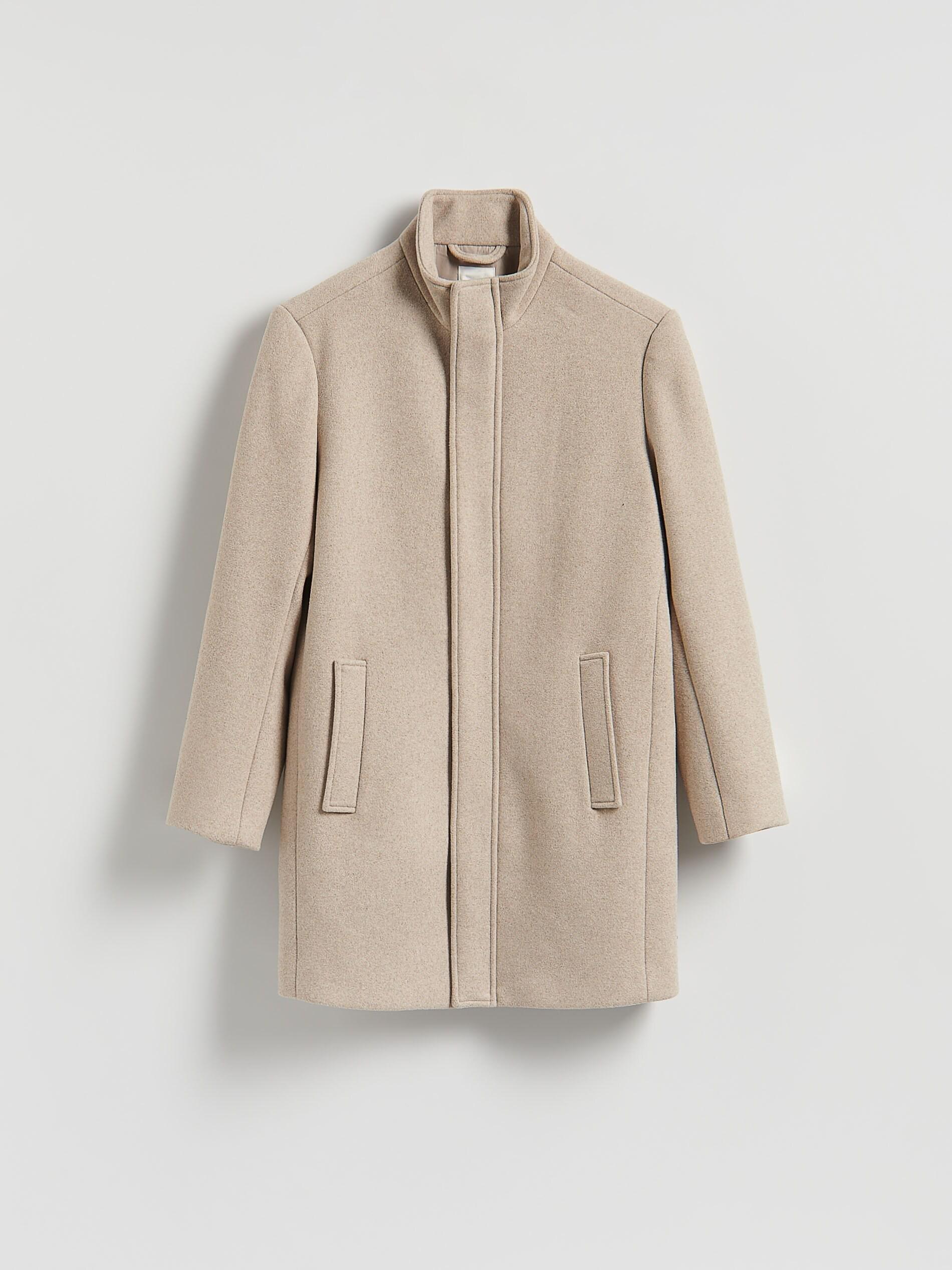 Beige Longline Wool Blend Coat, Beige, large image number 5