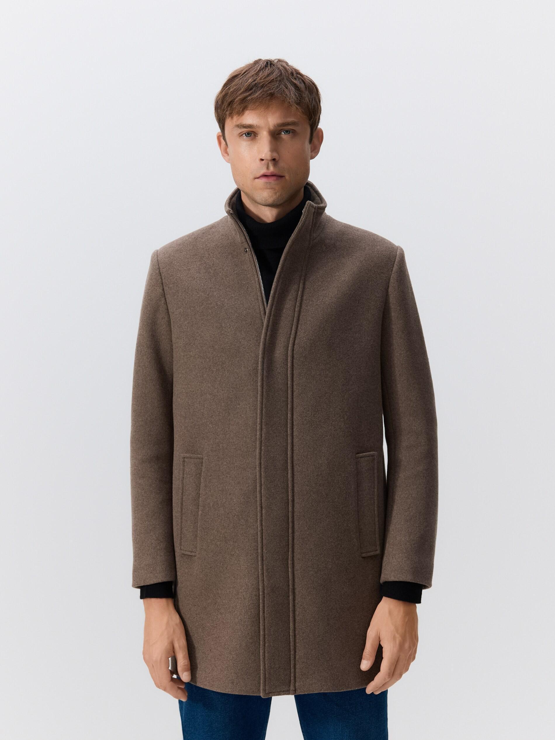 Brown Longline Wool Blend Coat, Burgundy, large image number 0