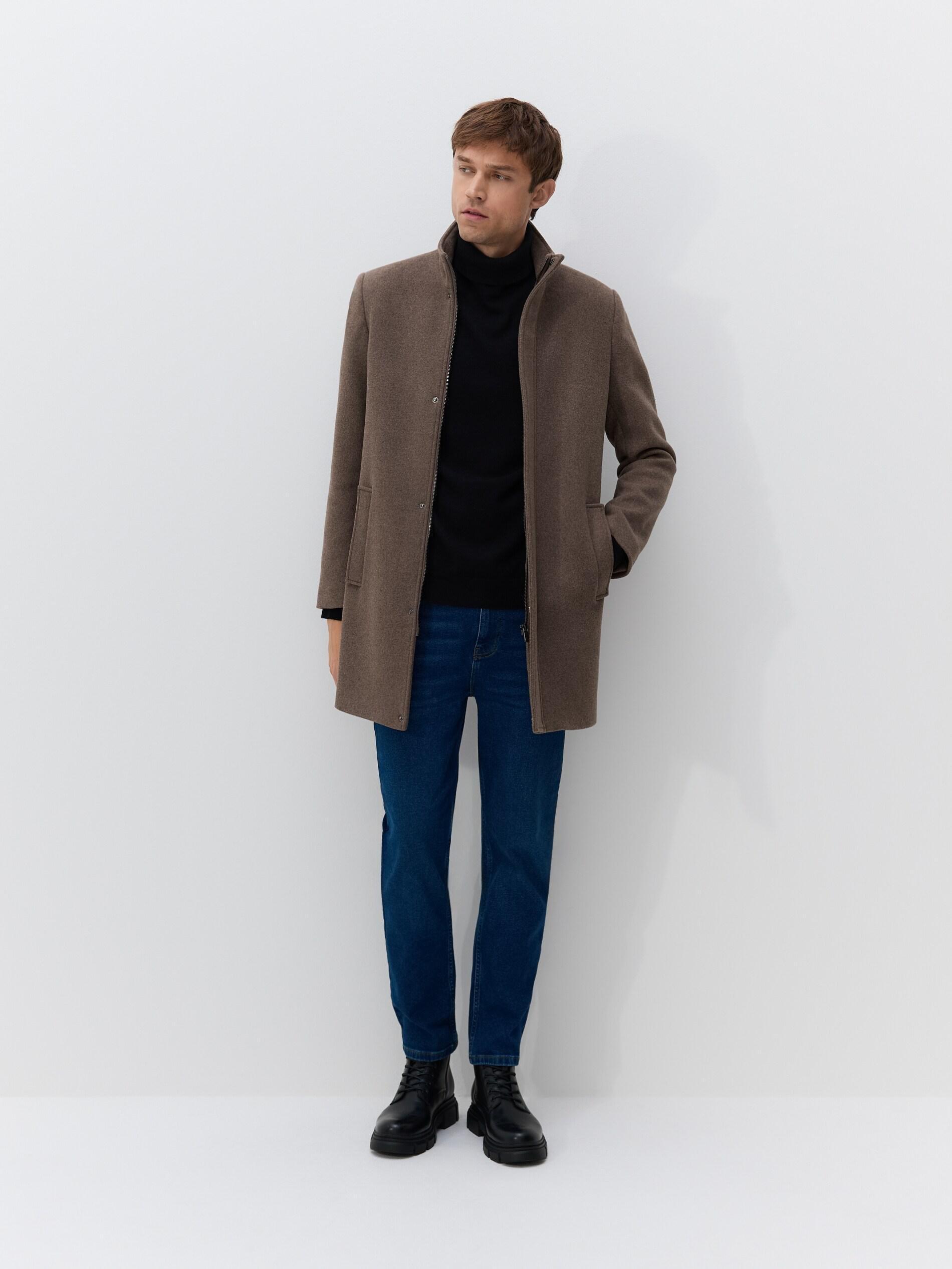 Brown Longline Wool Blend Coat, Burgundy, large image number 1