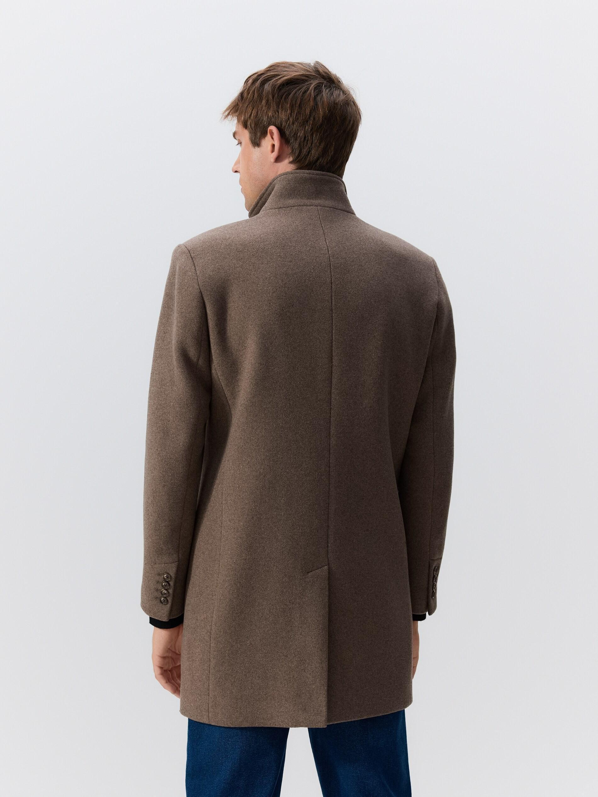Brown Longline Wool Blend Coat, Burgundy, large image number 2