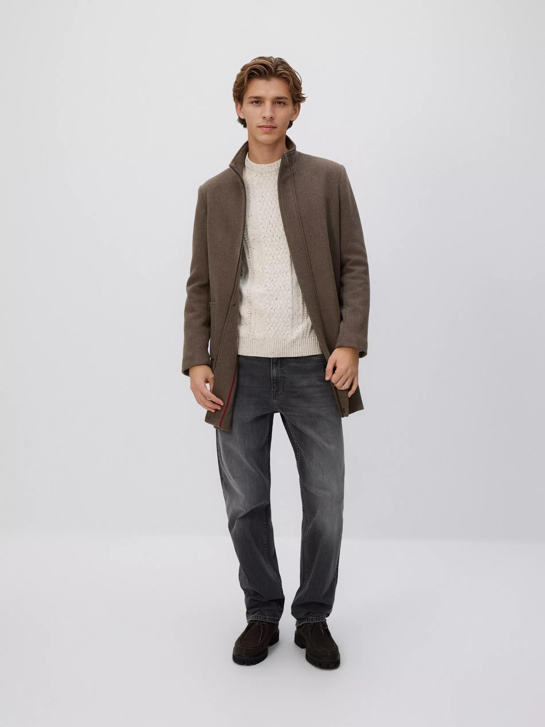 Brown Longline Wool Blend Coat, Burgundy, medium