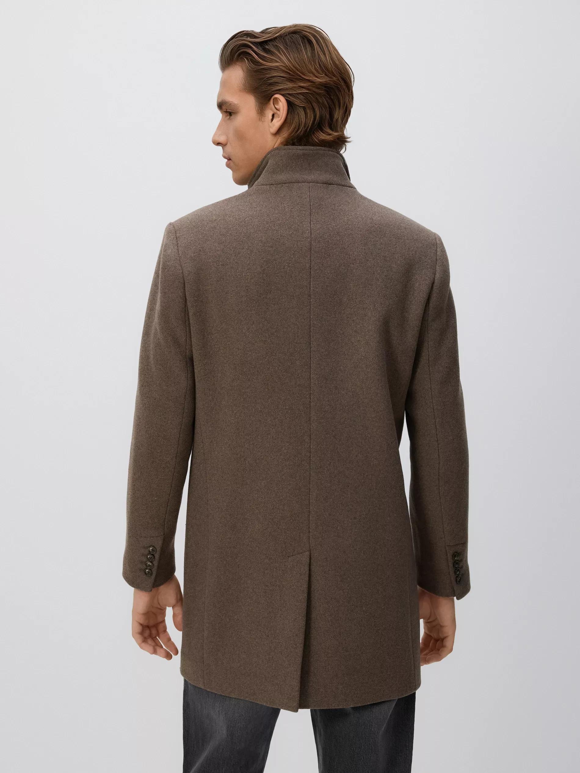 Brown Longline Wool Blend Coat, Burgundy, large image number 3