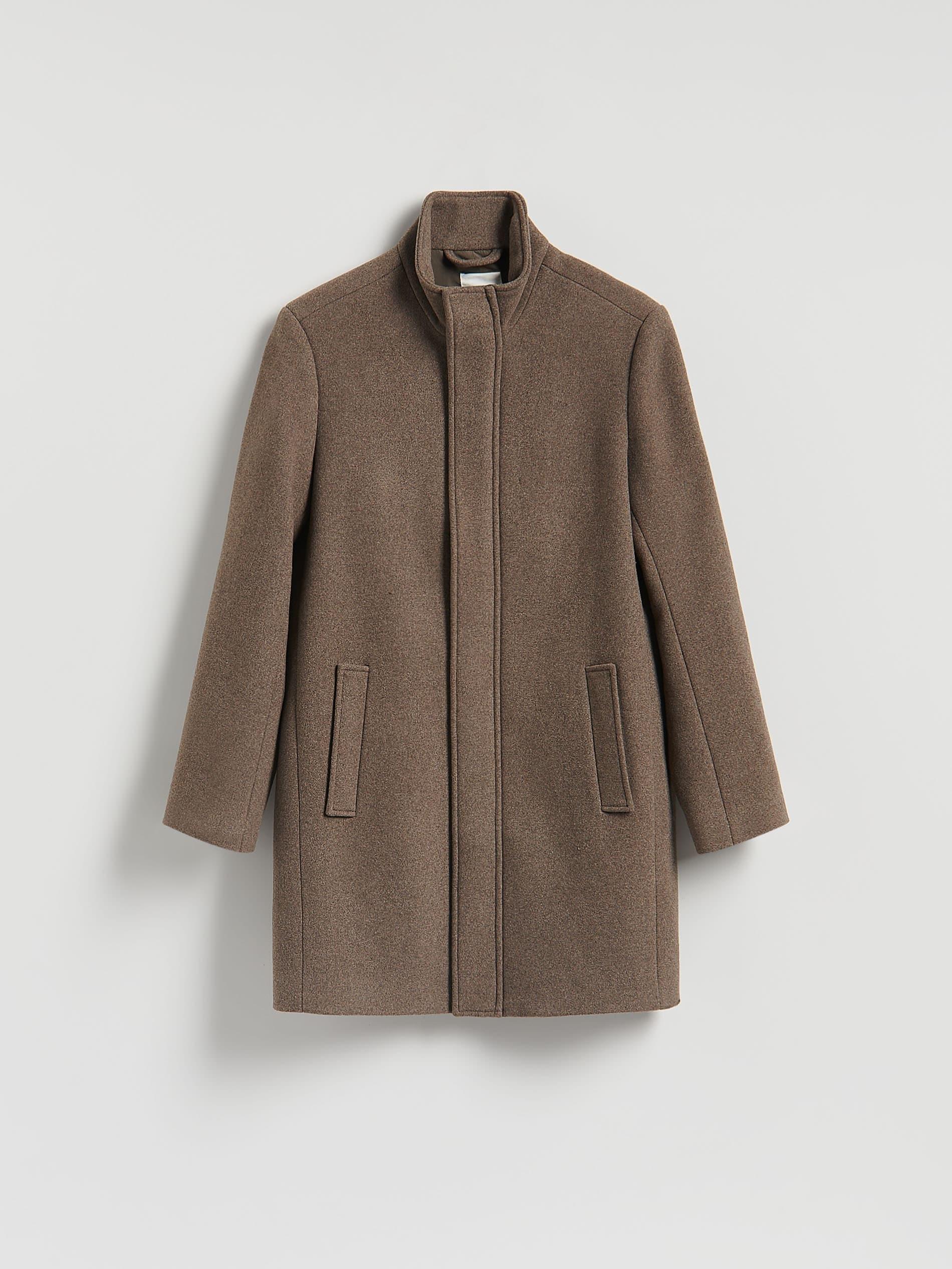 Brown Longline Wool Blend Coat, Burgundy, large image number 4