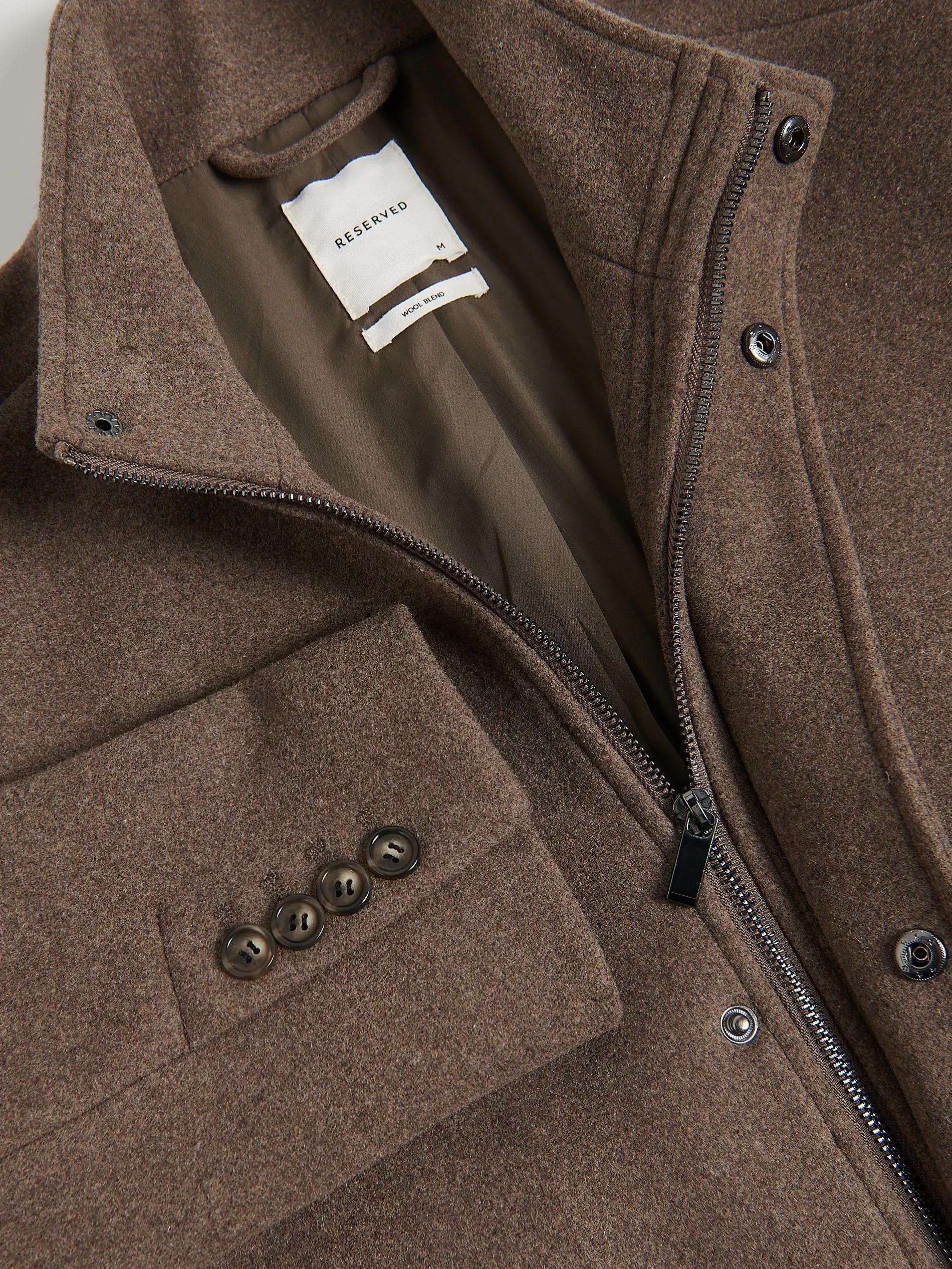 Brown Longline Wool Blend Coat, Burgundy, large image number 5