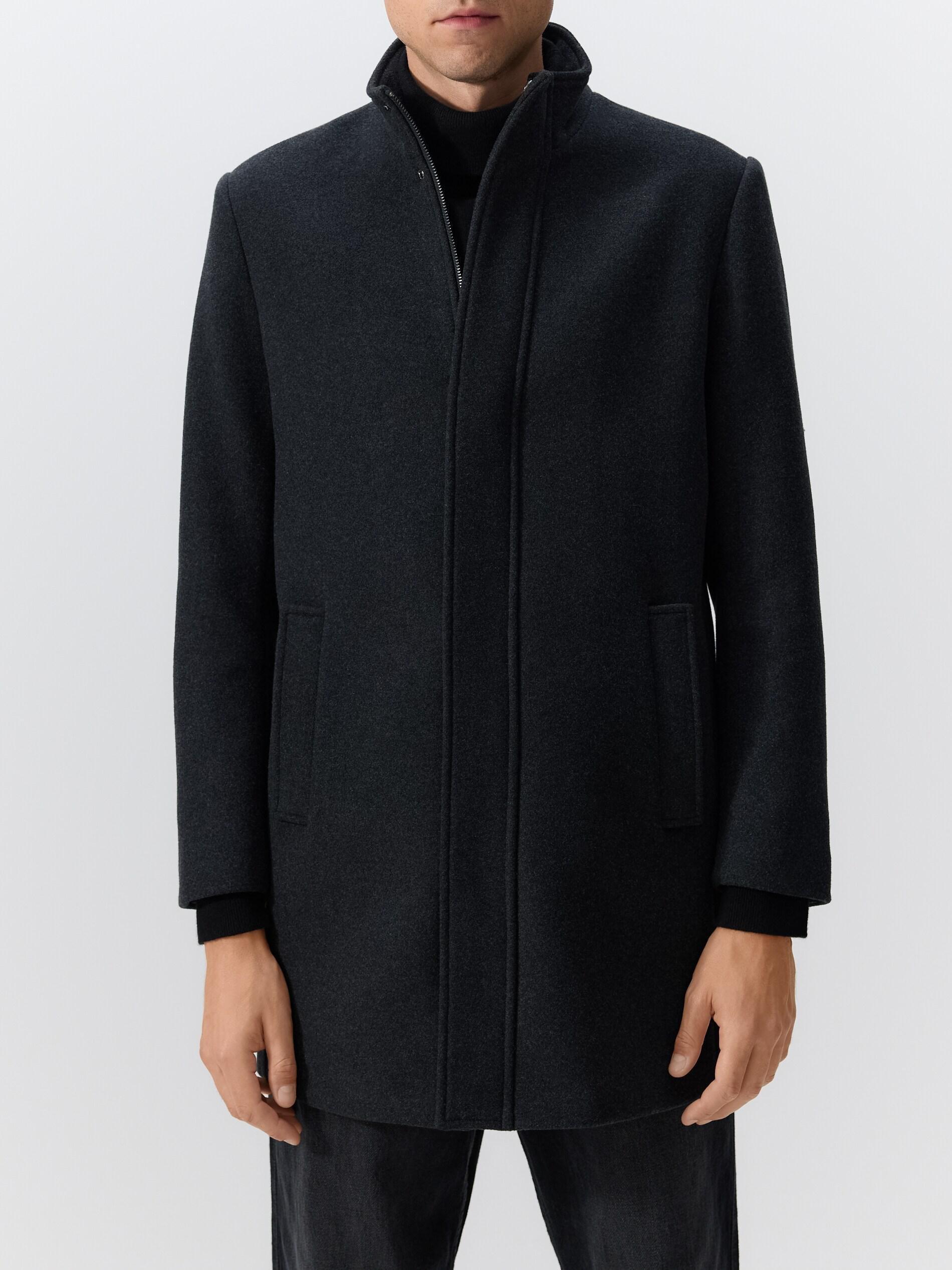Black Longline Wool Blend Coat, Black, large image number 2