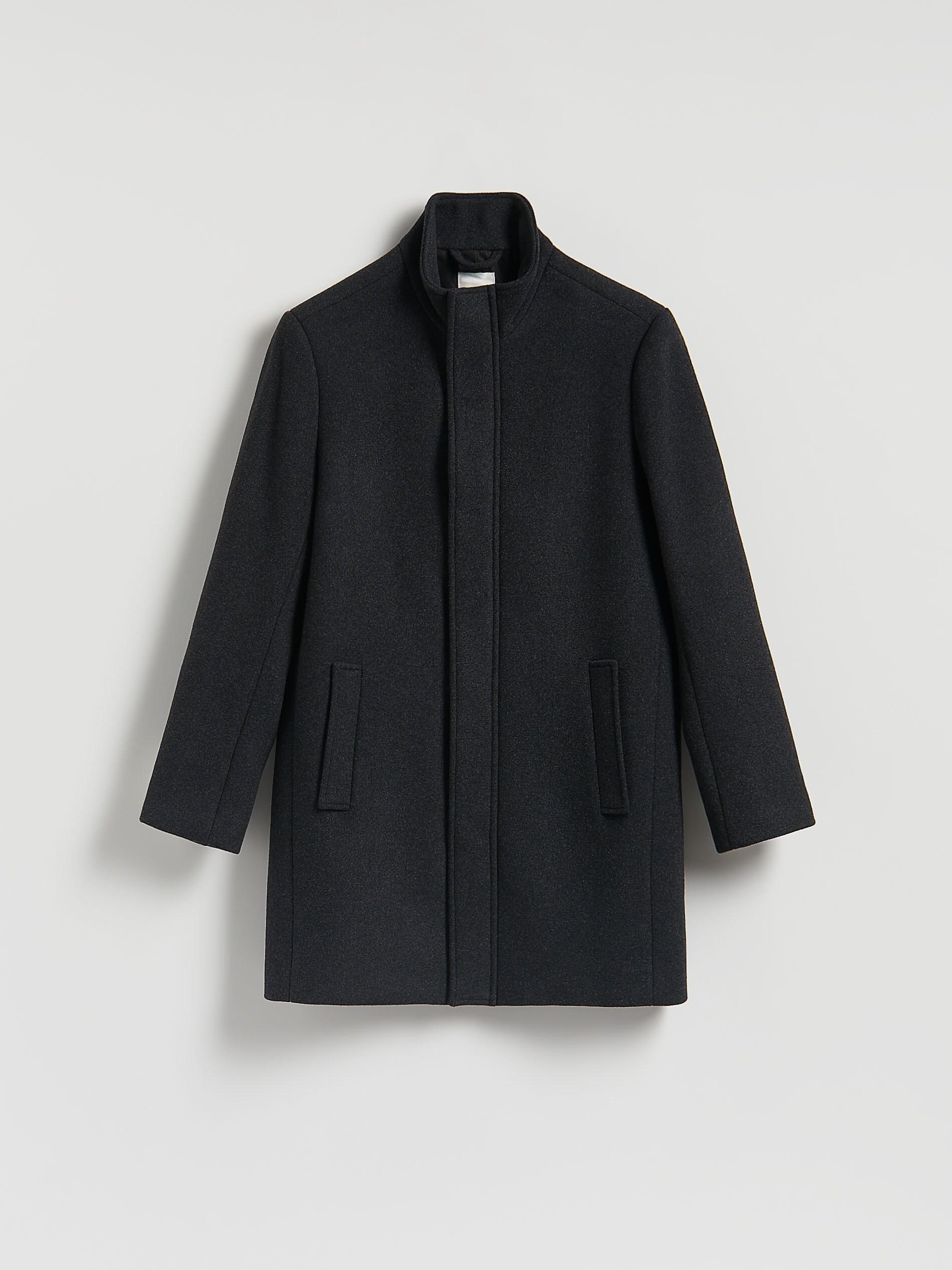 Black Longline Wool Blend Coat, Black, large image number 4