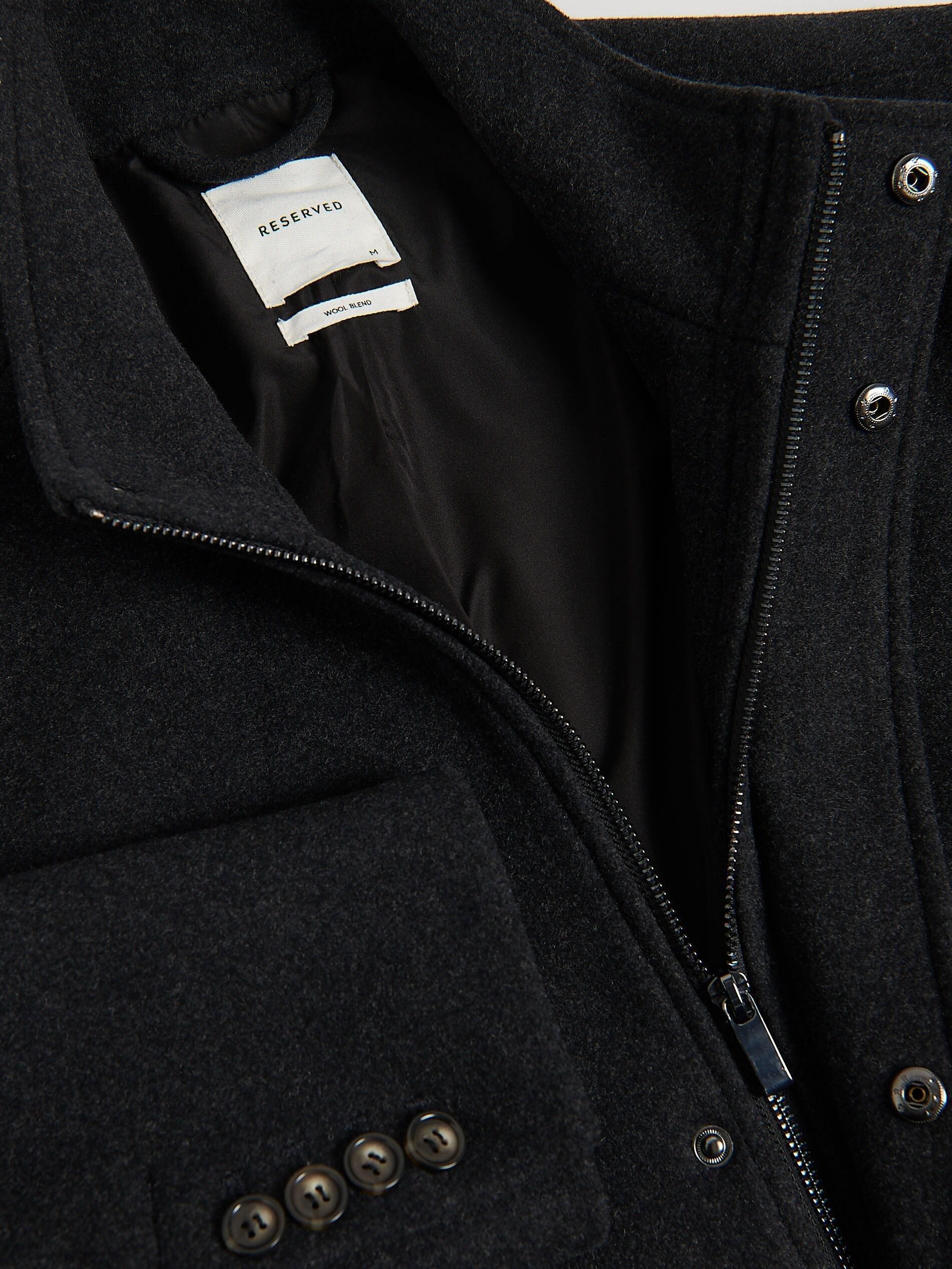 Black Longline Wool Blend Coat, Black, large image number 5