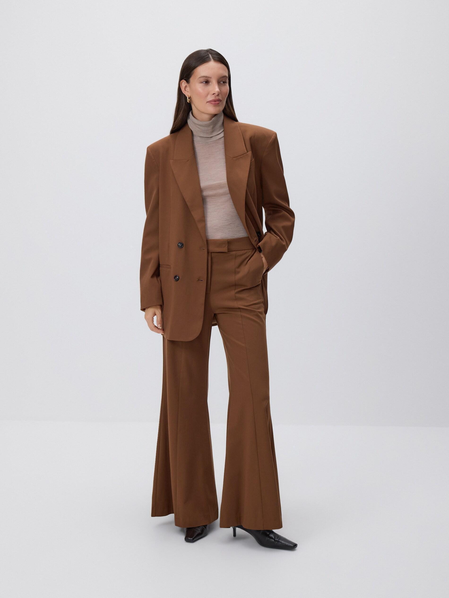 Brown Double Breasted Blazer With Belt, Brown, large image number 1