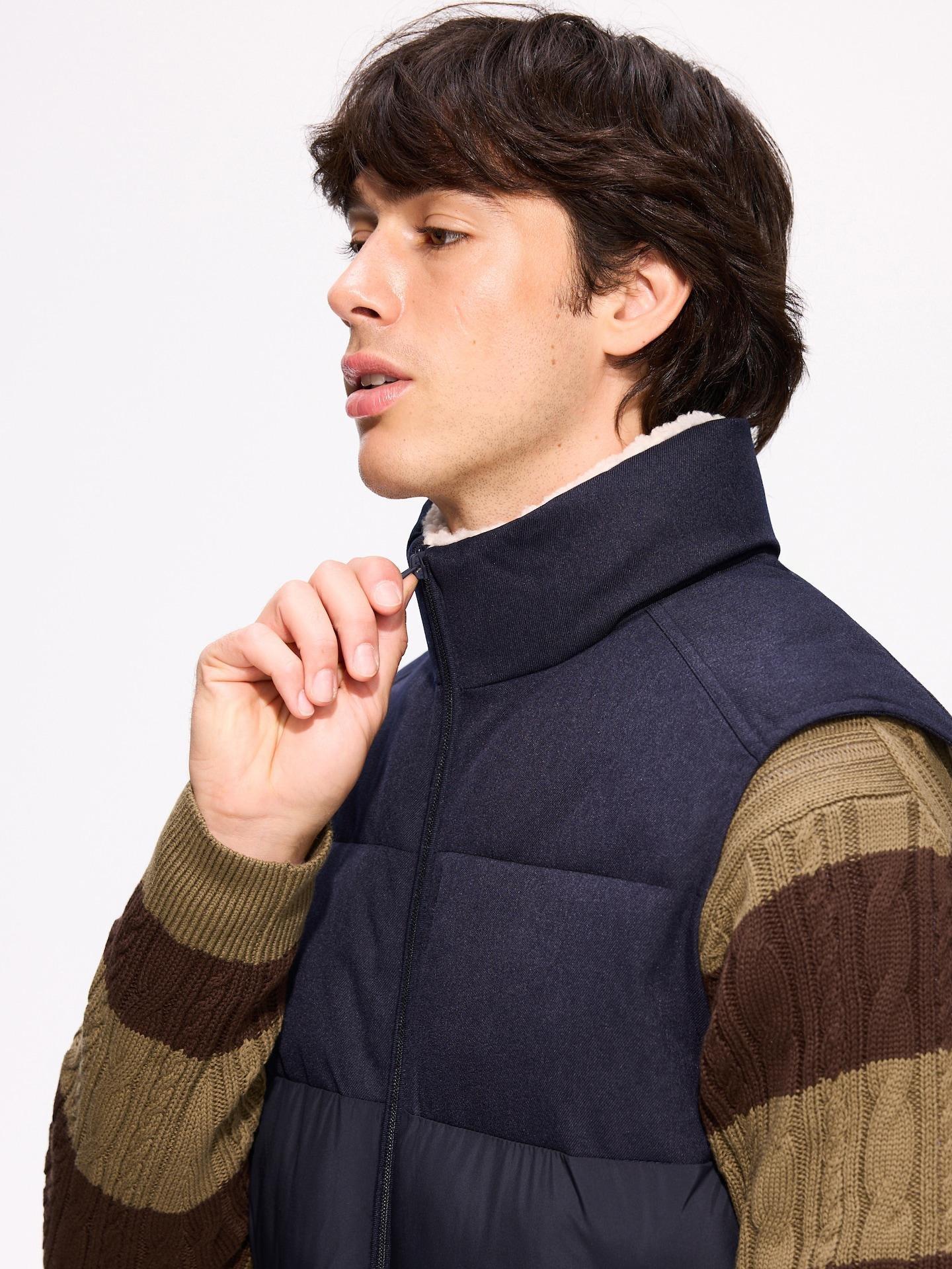 Navy Quilted Vest With Stand Up Collar, Navy, large image number 1