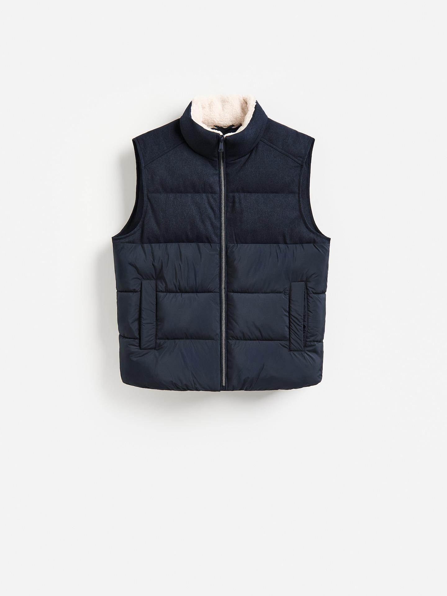 Navy Quilted Vest With Stand Up Collar, Navy, large image number 4