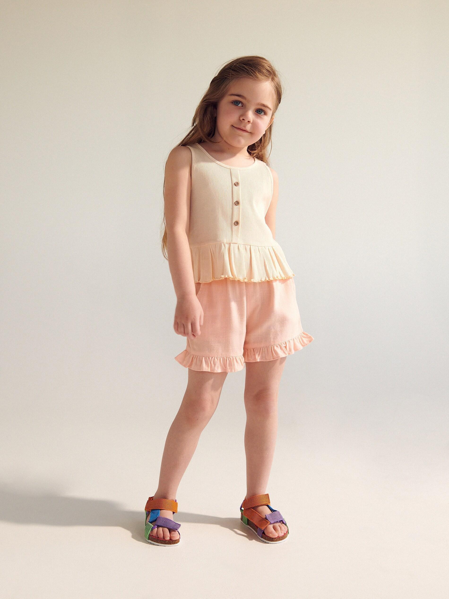 Peach Shorts With Ruffled Hemming, Girls, , large image number 0