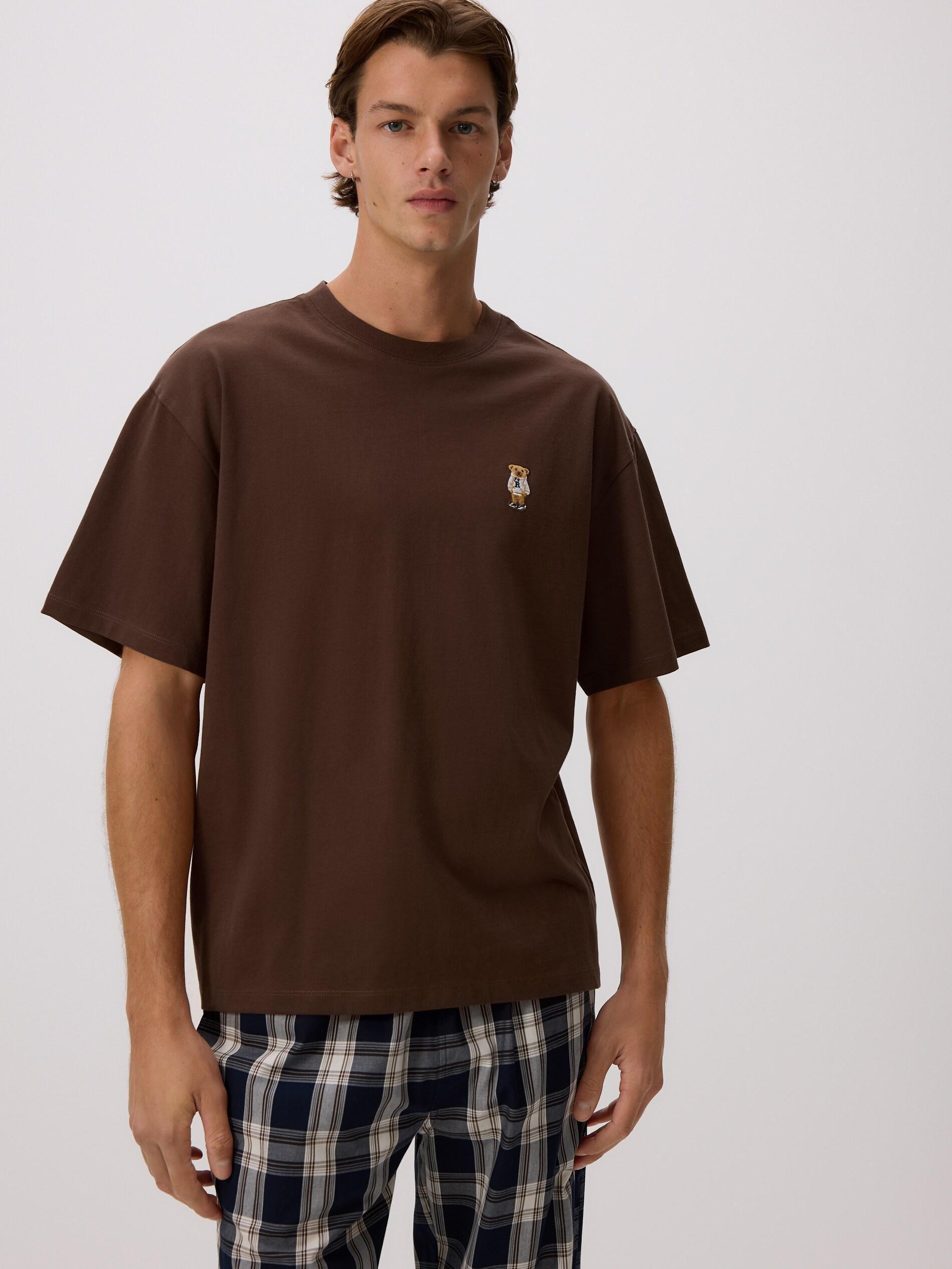 Brown Two Piece Pyjama Set With Embroidery, Brown, large image number 0