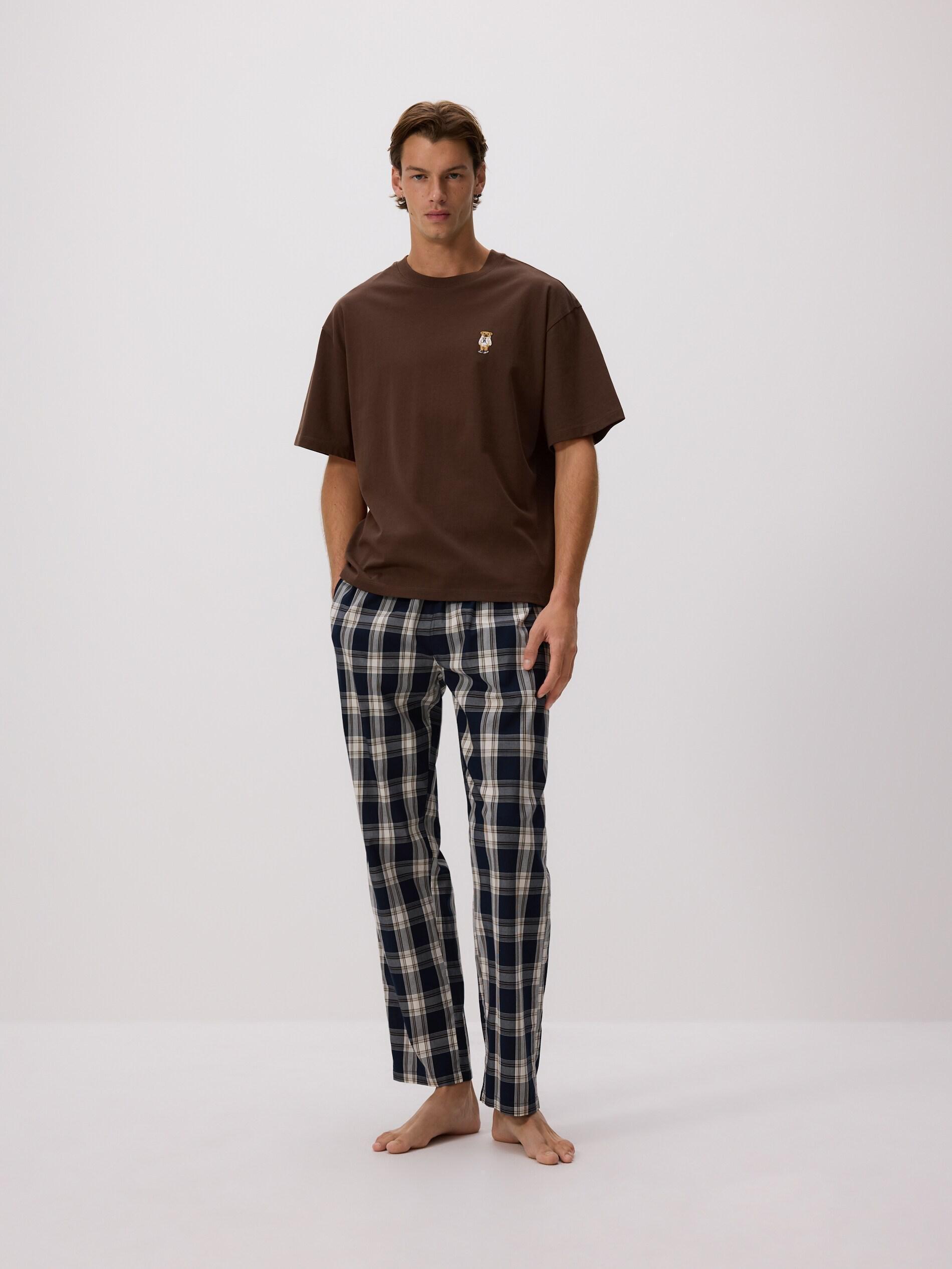 Brown Two Piece Pyjama Set With Embroidery, Brown, large image number 1