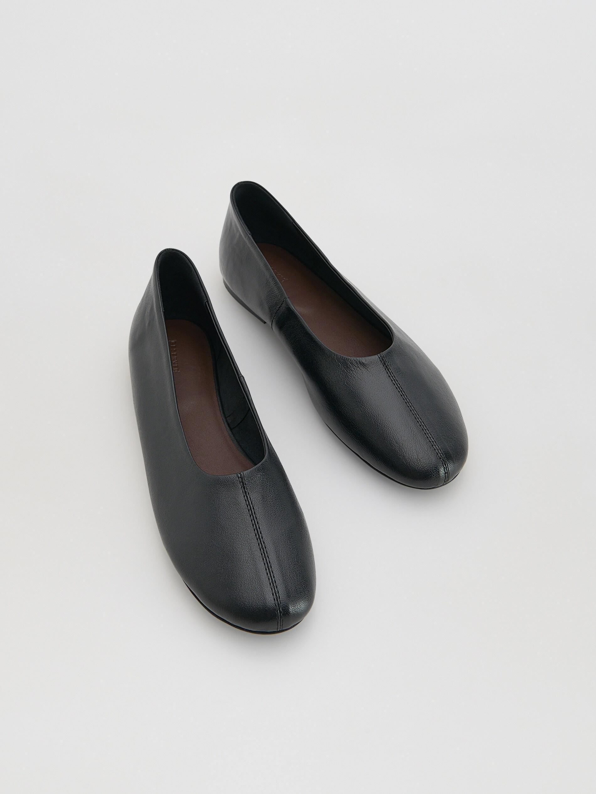 Black Leather Ballerinas, Black, medium