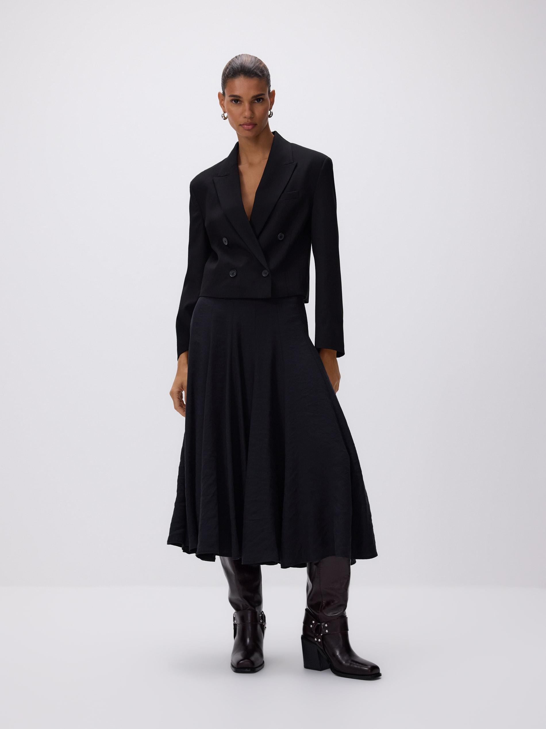 Black Short Wool-Blend Blazer, Black, medium