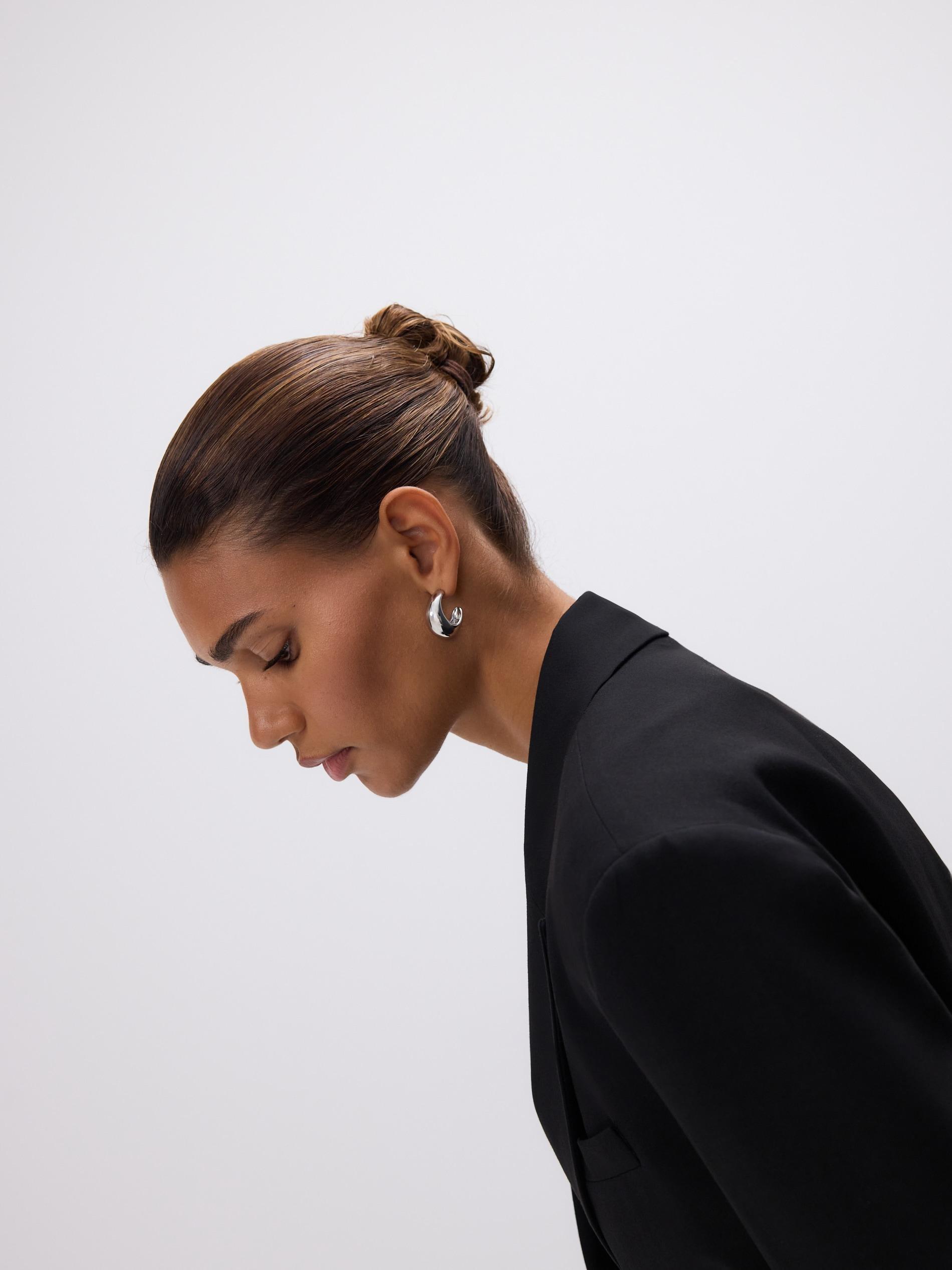 Black Short Wool-Blend Blazer, Black, large image number 3