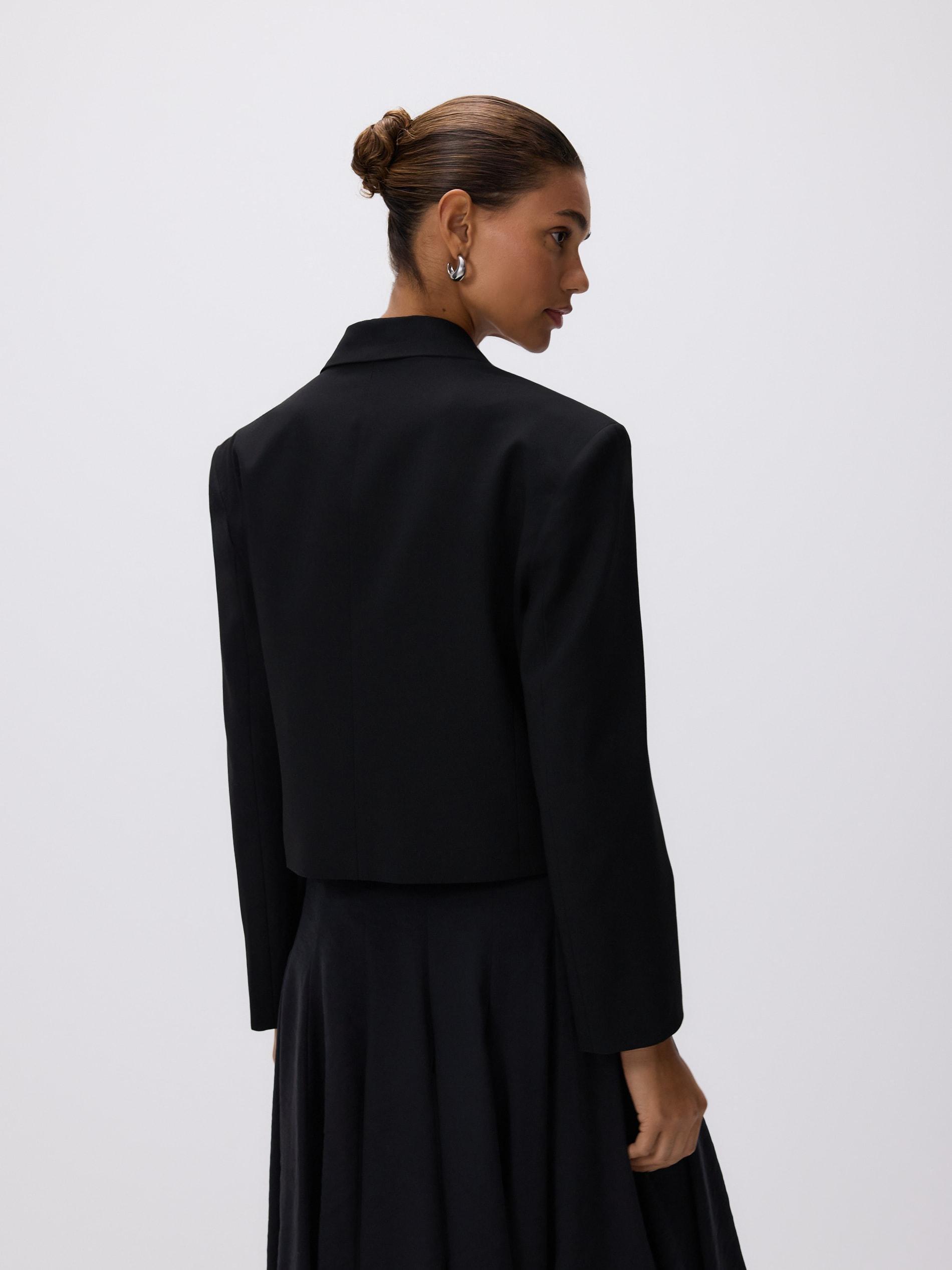 Black Short Wool-Blend Blazer, Black, large image number 4