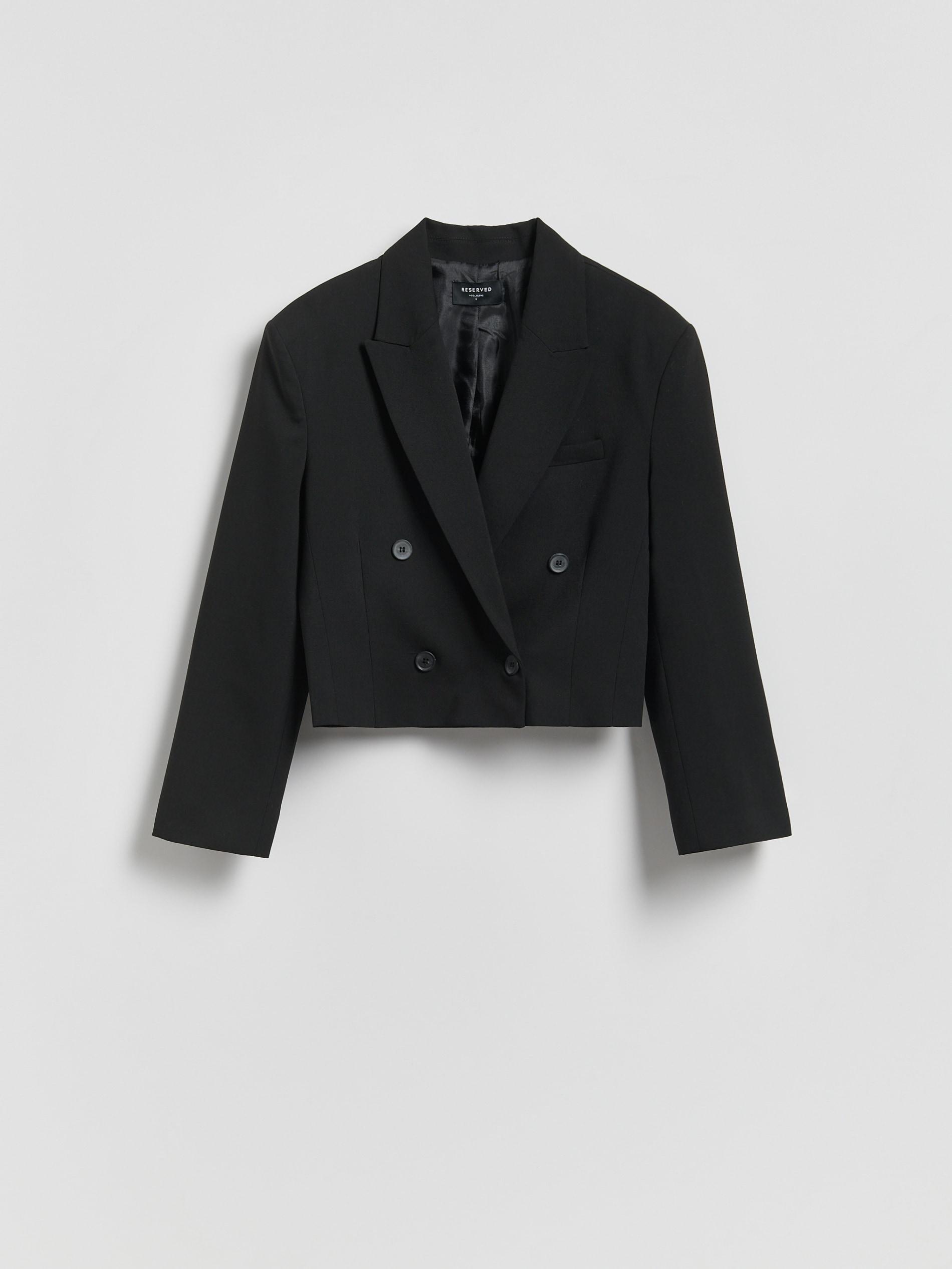 Black Short Wool-Blend Blazer, Black, large image number 5