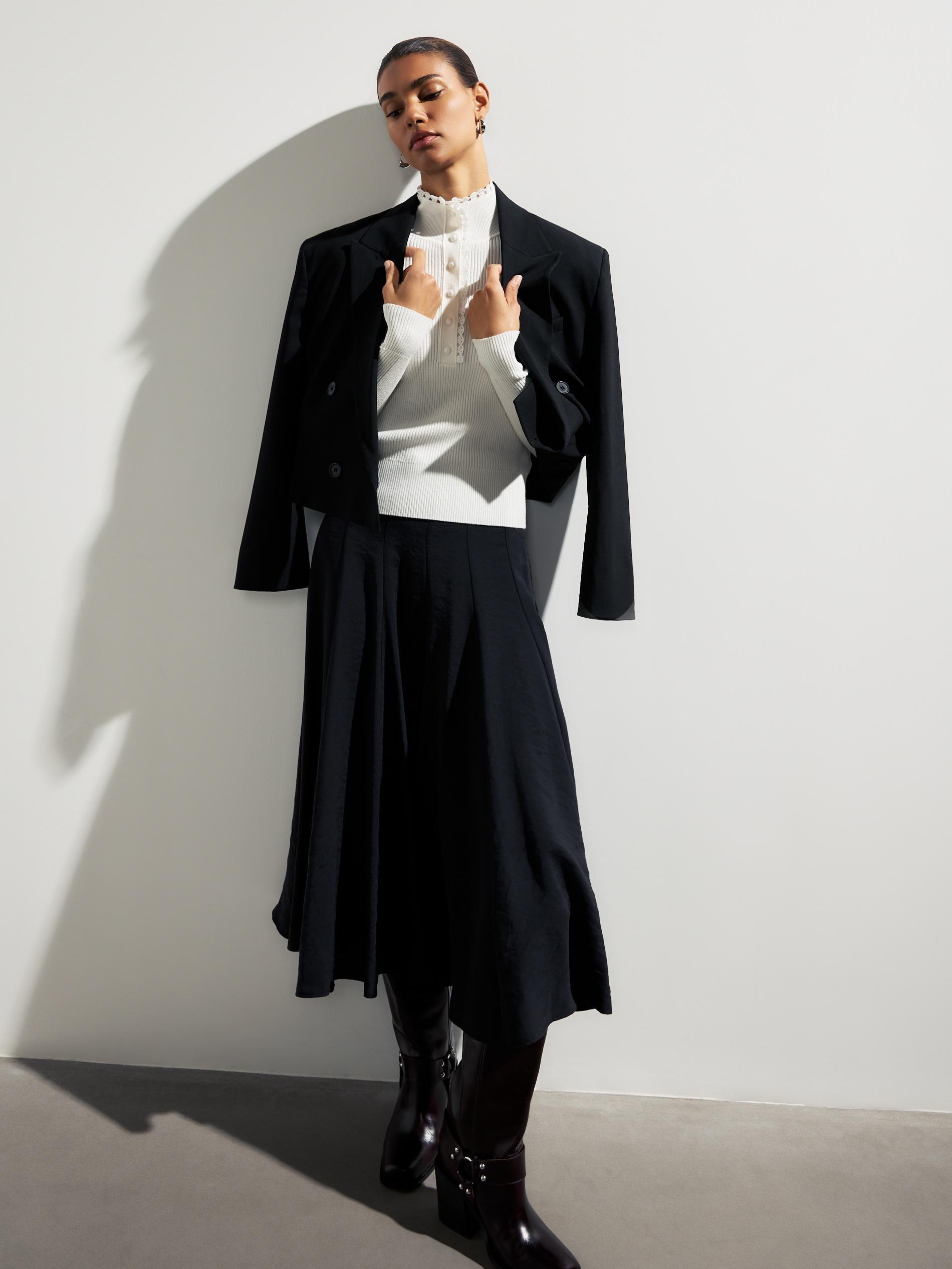 Black Short Wool-Blend Blazer, Black, large image number 8