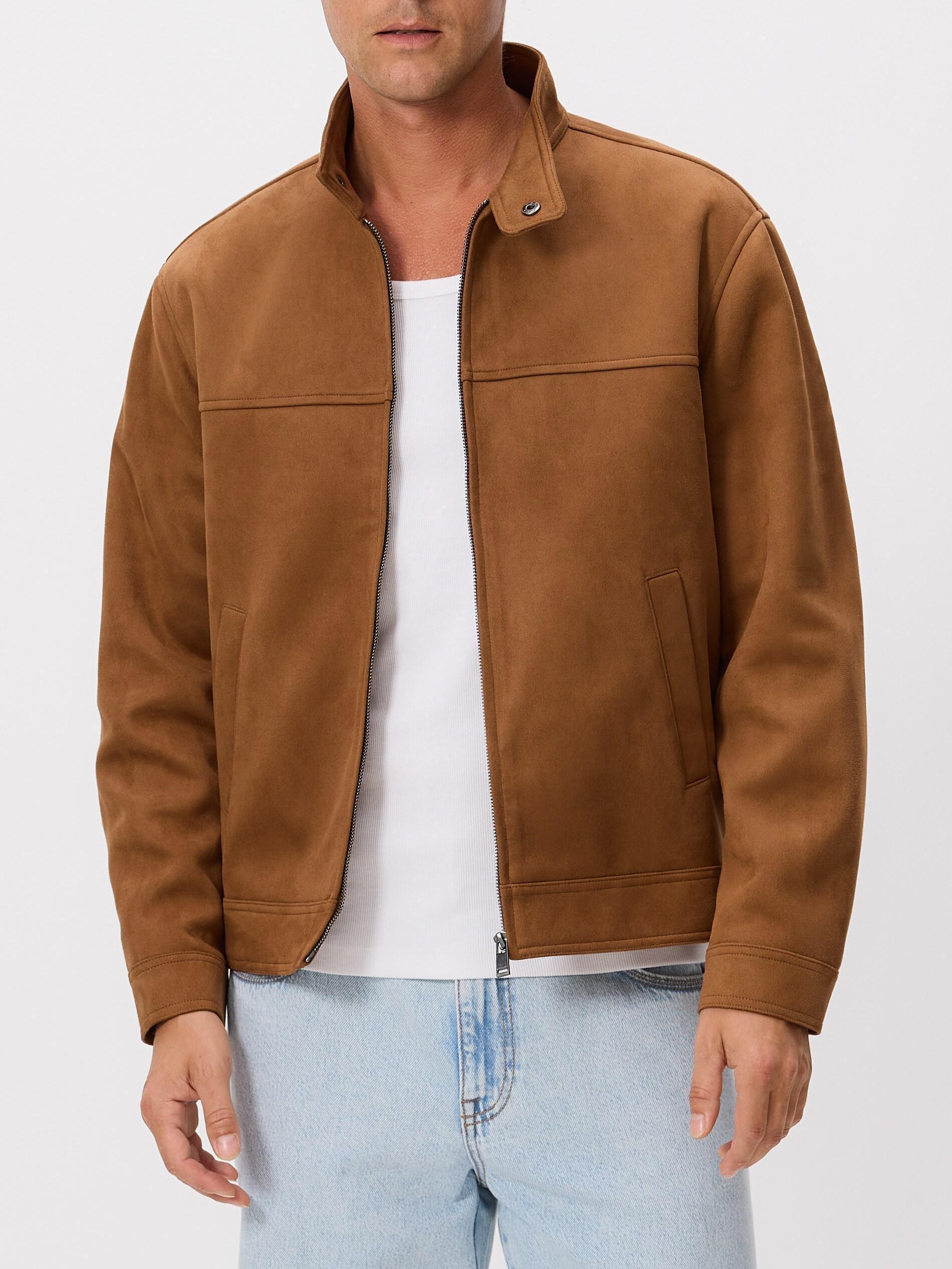 Brown Faux Suede Jacket, Brown, large image number 1