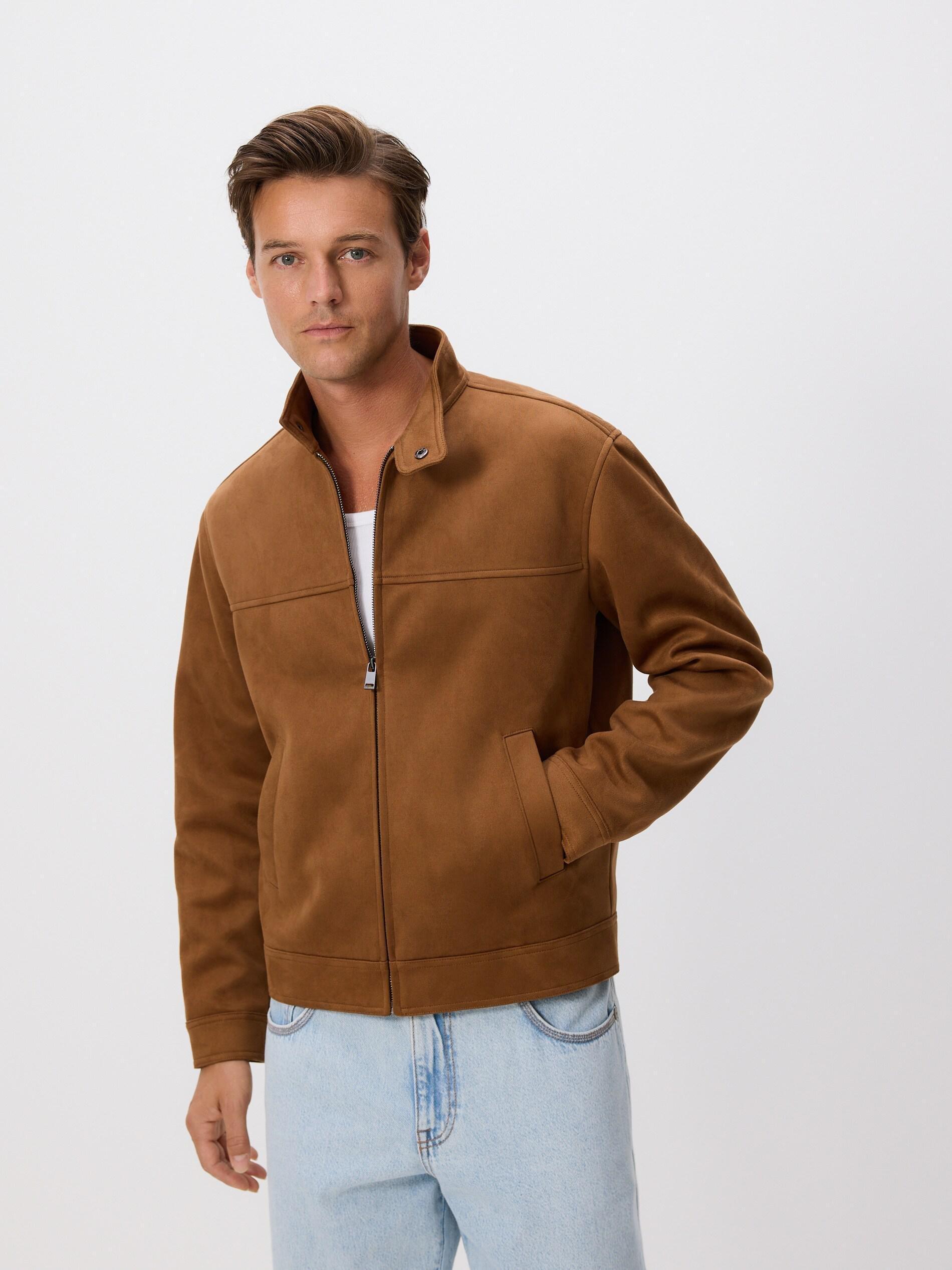 Brown Faux Suede Jacket, Brown, medium