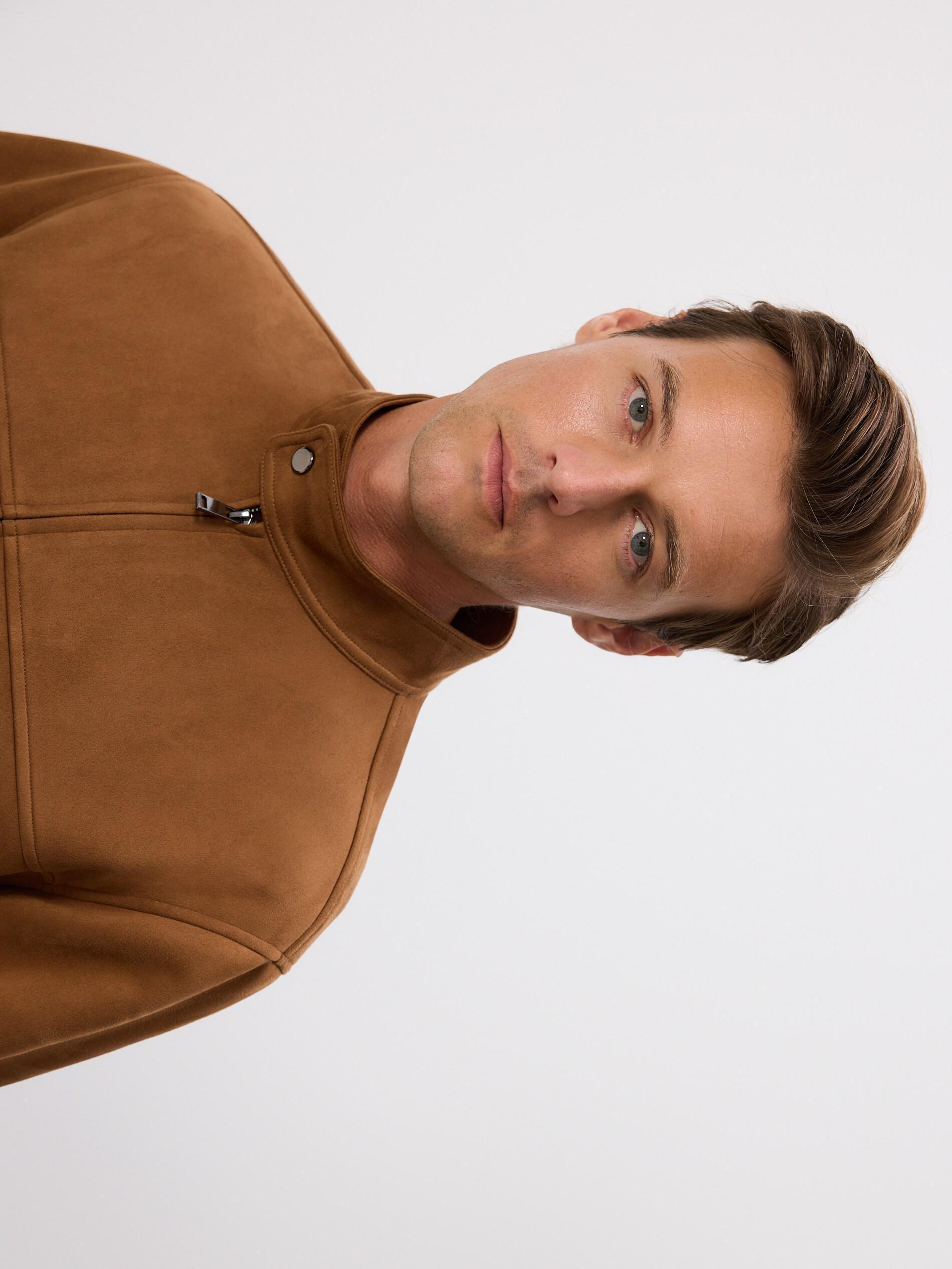 Brown Faux Suede Jacket, Brown, large image number 3