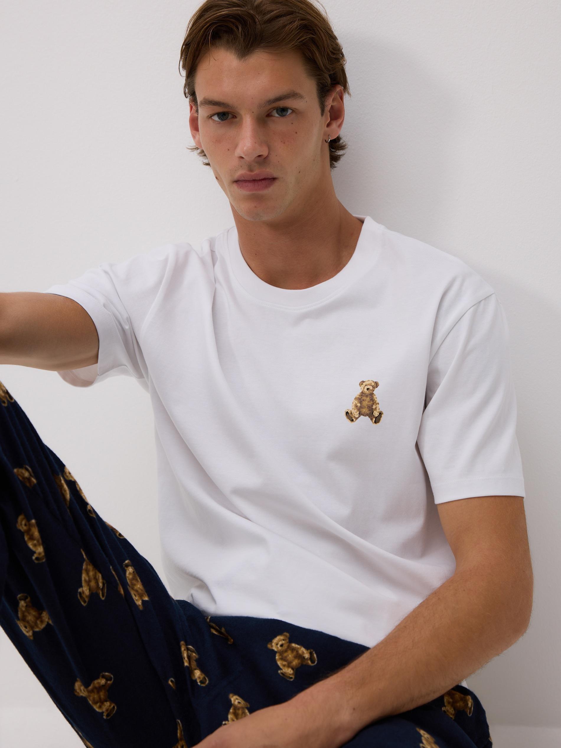 White Two Piece Printed Pyjama Set, White, large image number 1