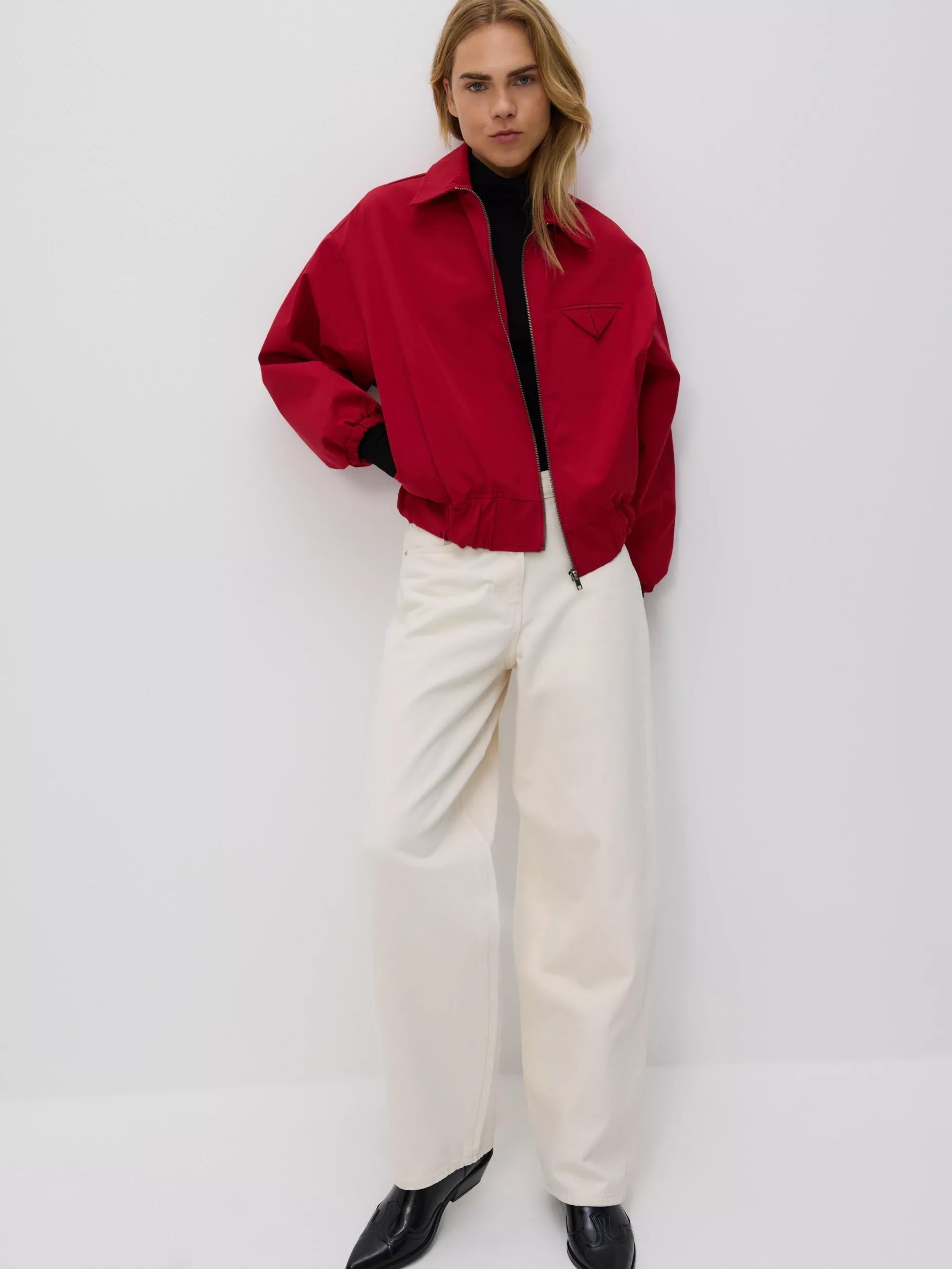 Red Bomber Jacket With Collar, Red, large image number 0
