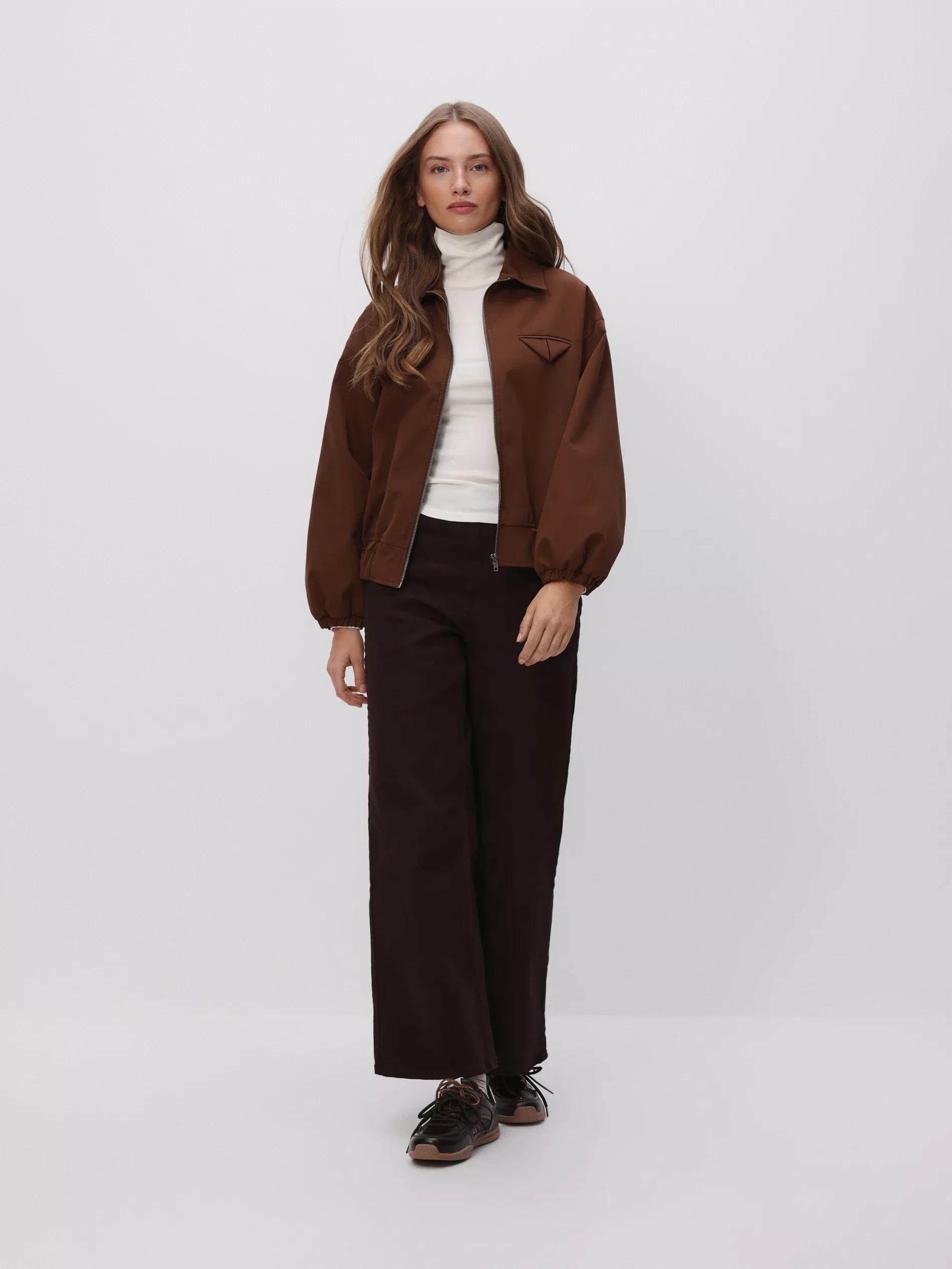 Brown Bomber Jacket With Collar, Brown, large image number 0