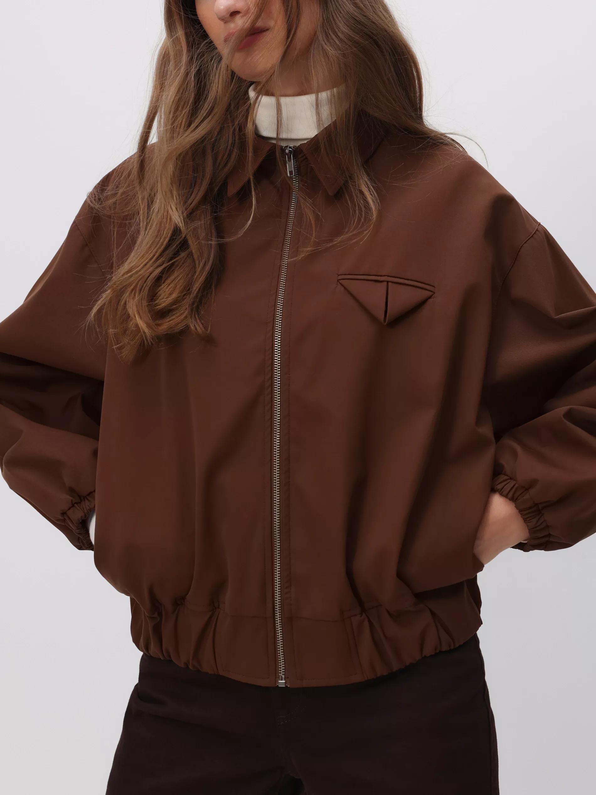 Brown Bomber Jacket With Collar, Brown, large image number 1