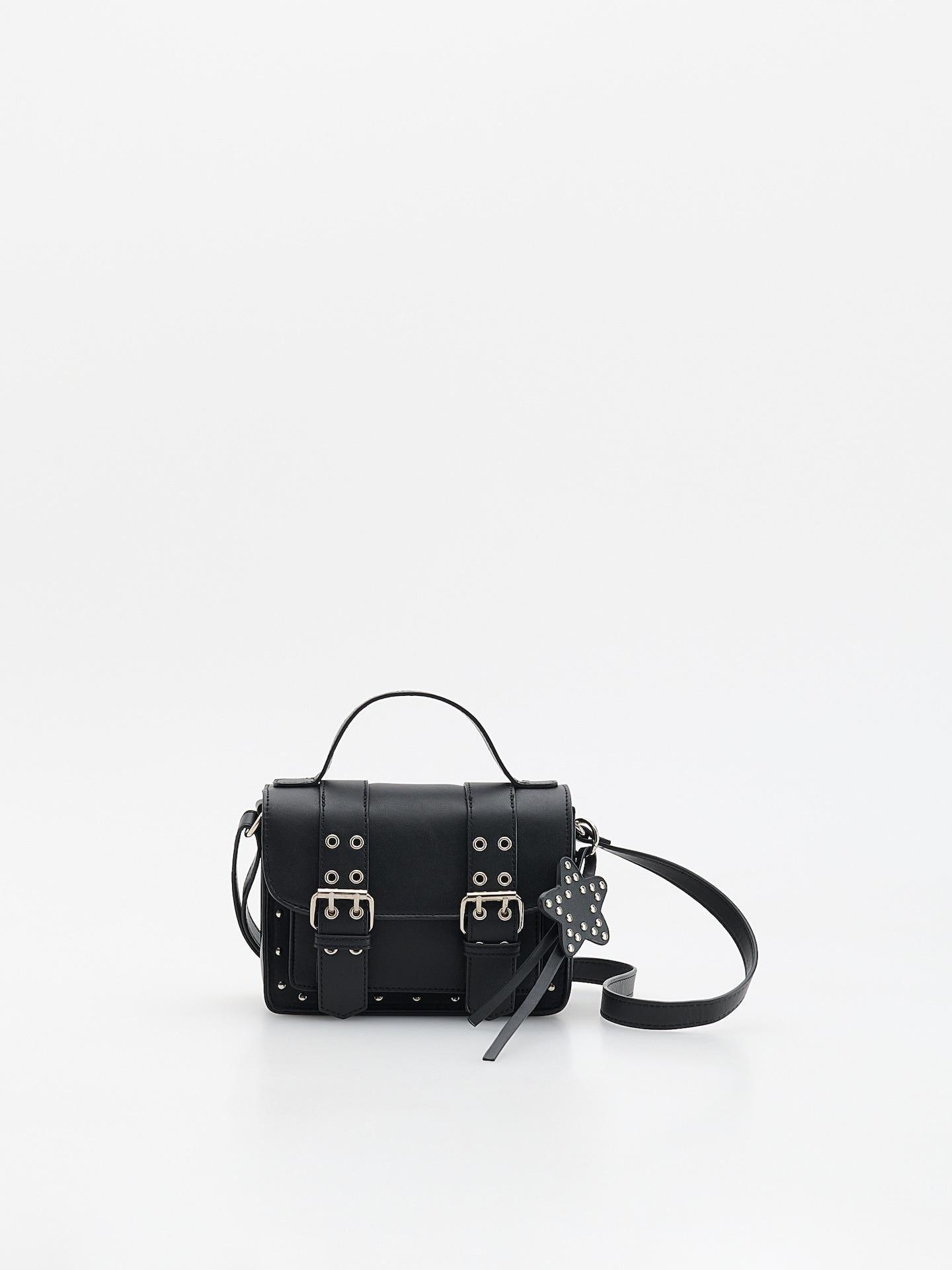 Black Faux Leather Bag, Black, medium