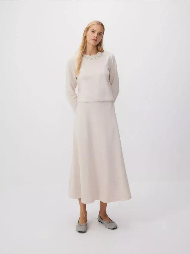 Beige Knitted Maxi Skirt, , large image number 0