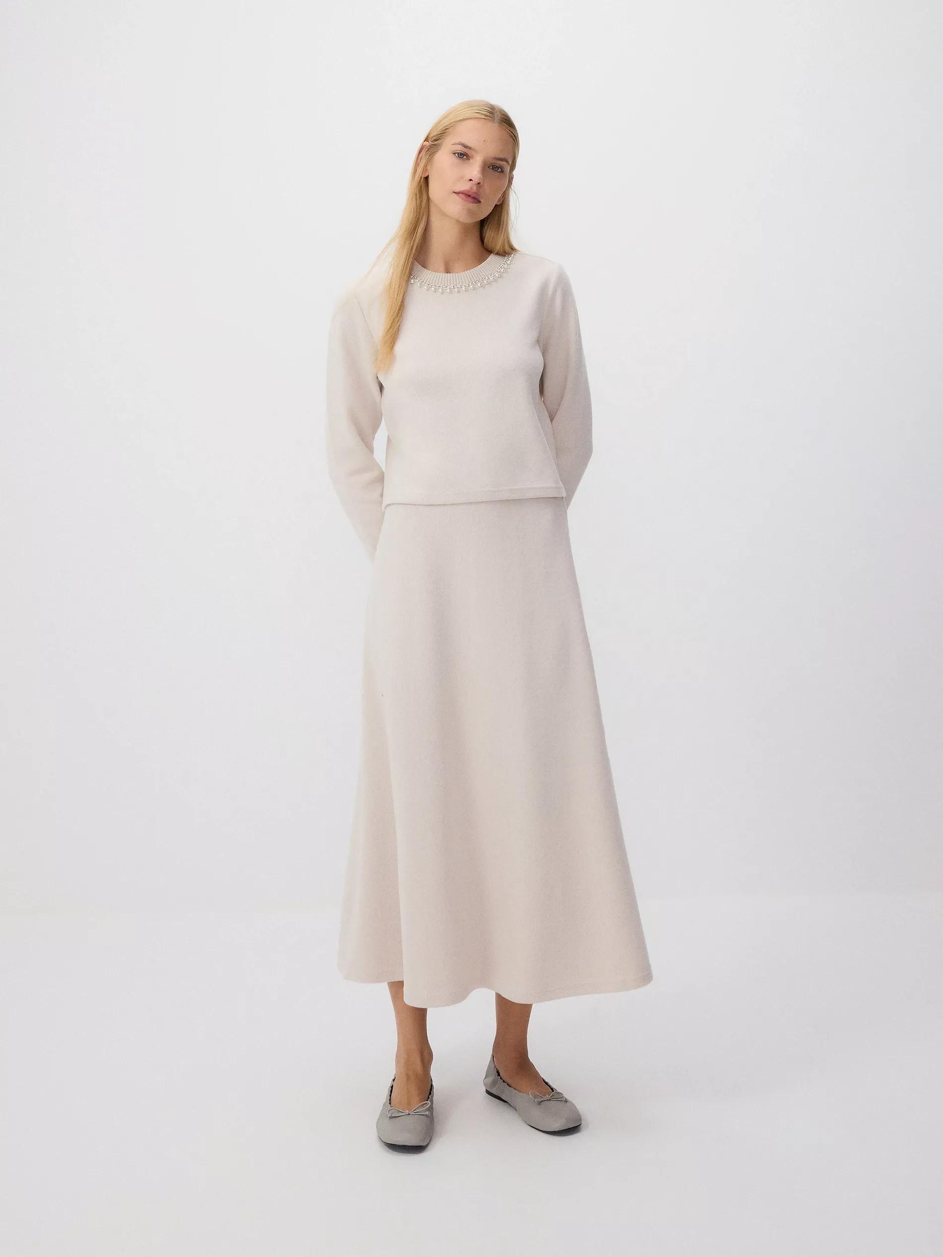 Beige Knitted Maxi Skirt, , large image number 1