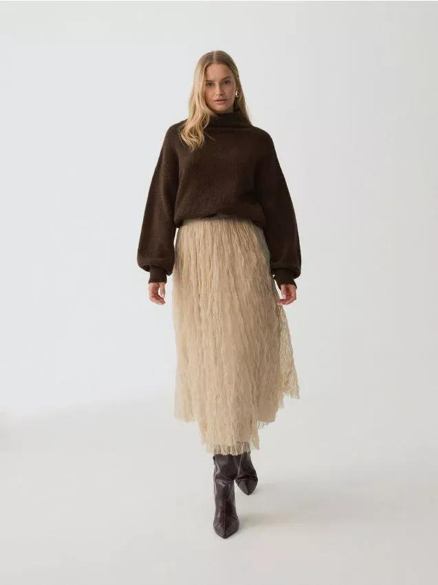 Beige Elastic Waistband Maxi Skirt, , large image number 0