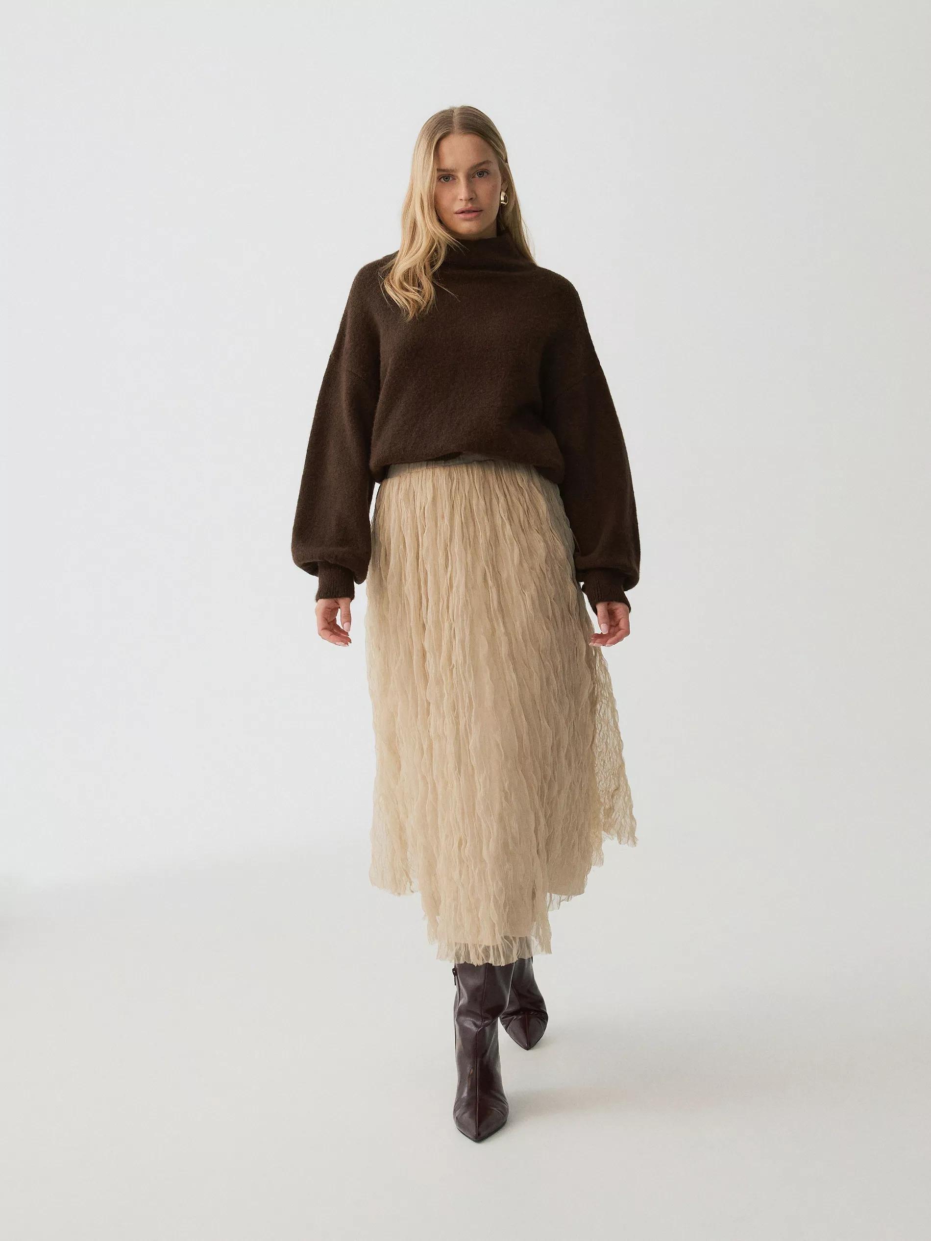 Beige Elastic Waistband Maxi Skirt, , large image number 1