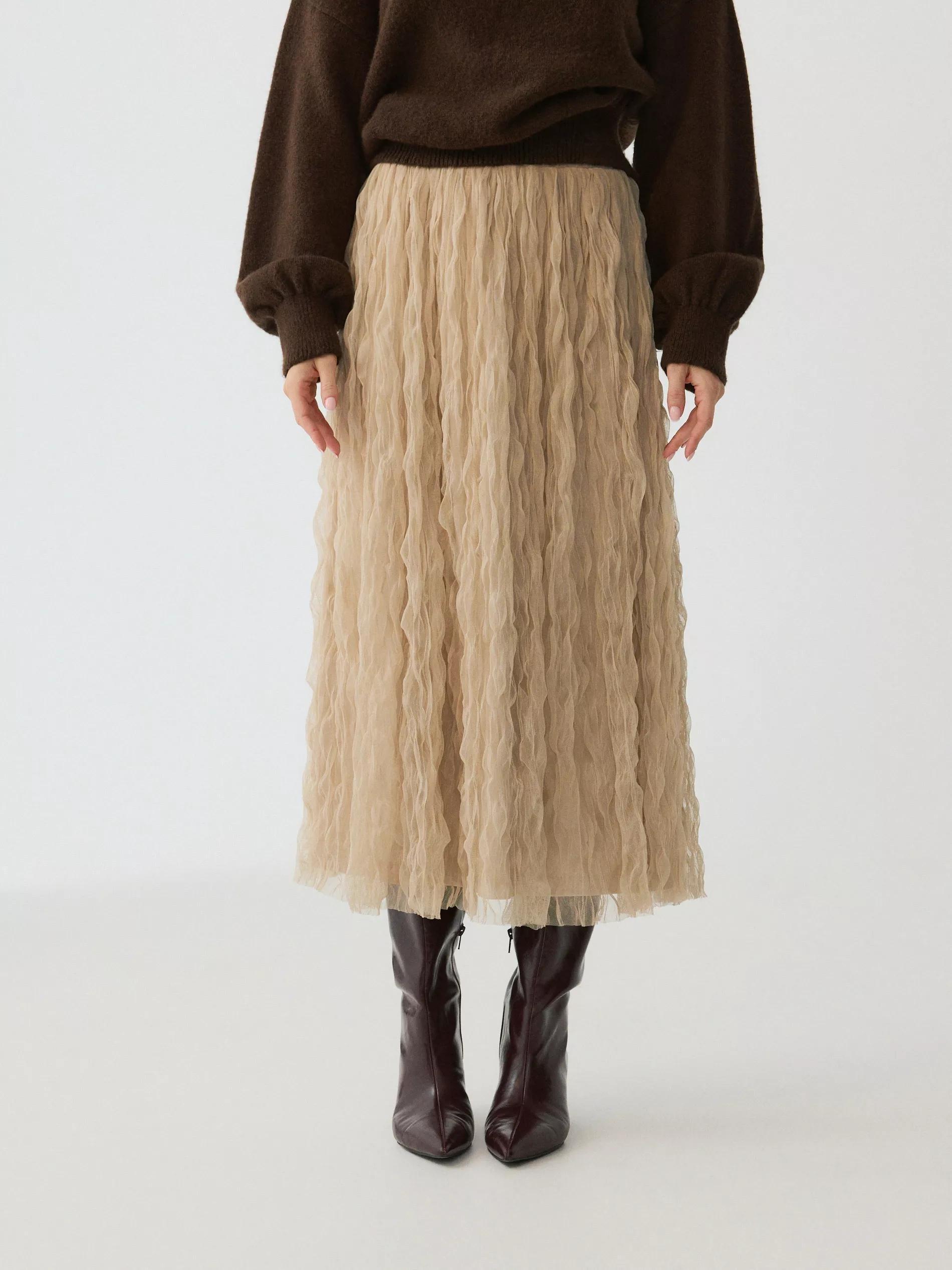 Beige Elastic Waistband Maxi Skirt, , large image number 3