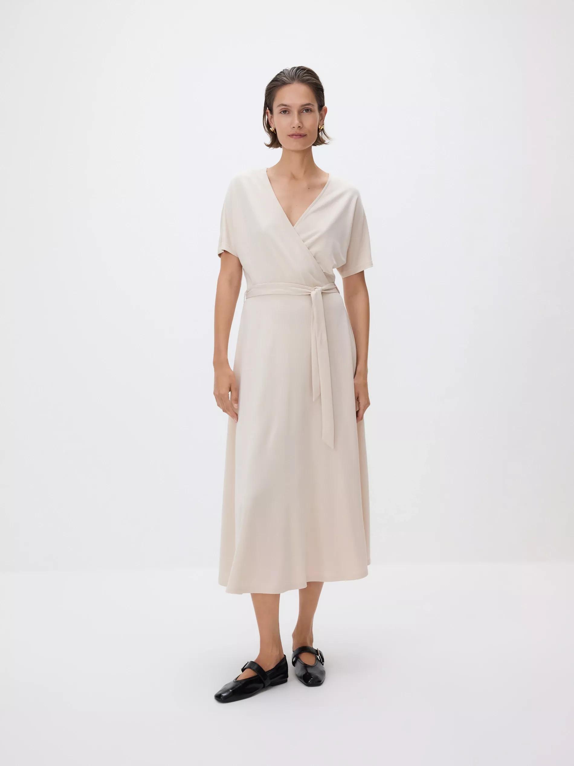 Beige Modal Rich Midi Dress, Ivory, large image number 3