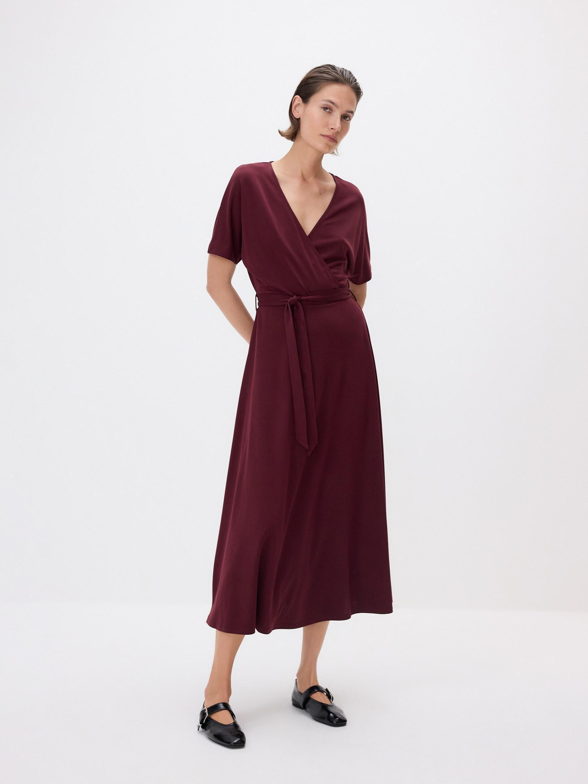 MAROON Modal rich midi dress, Burgundy, medium