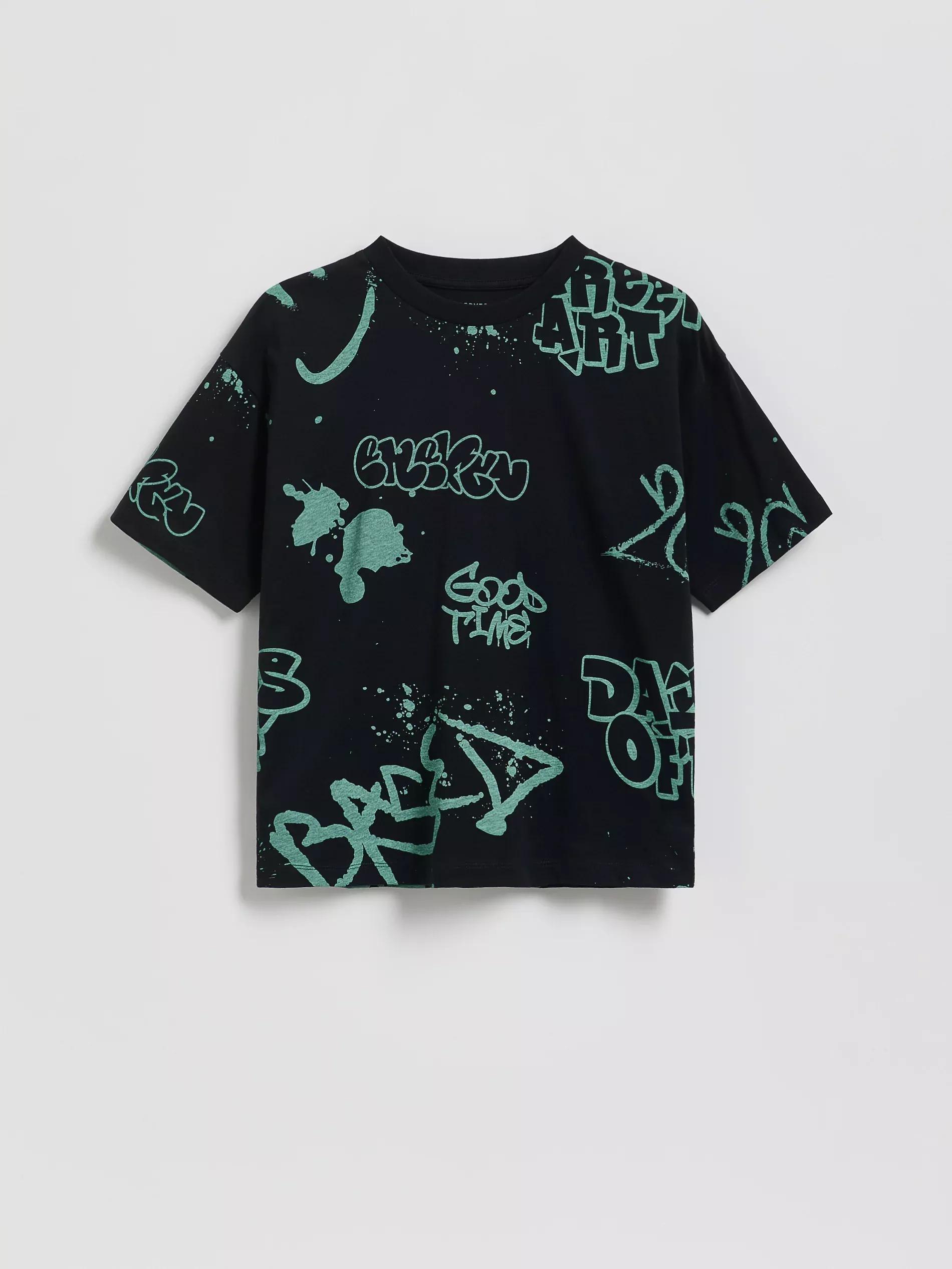 Black T-Shirt With Print, Black, large image number 0