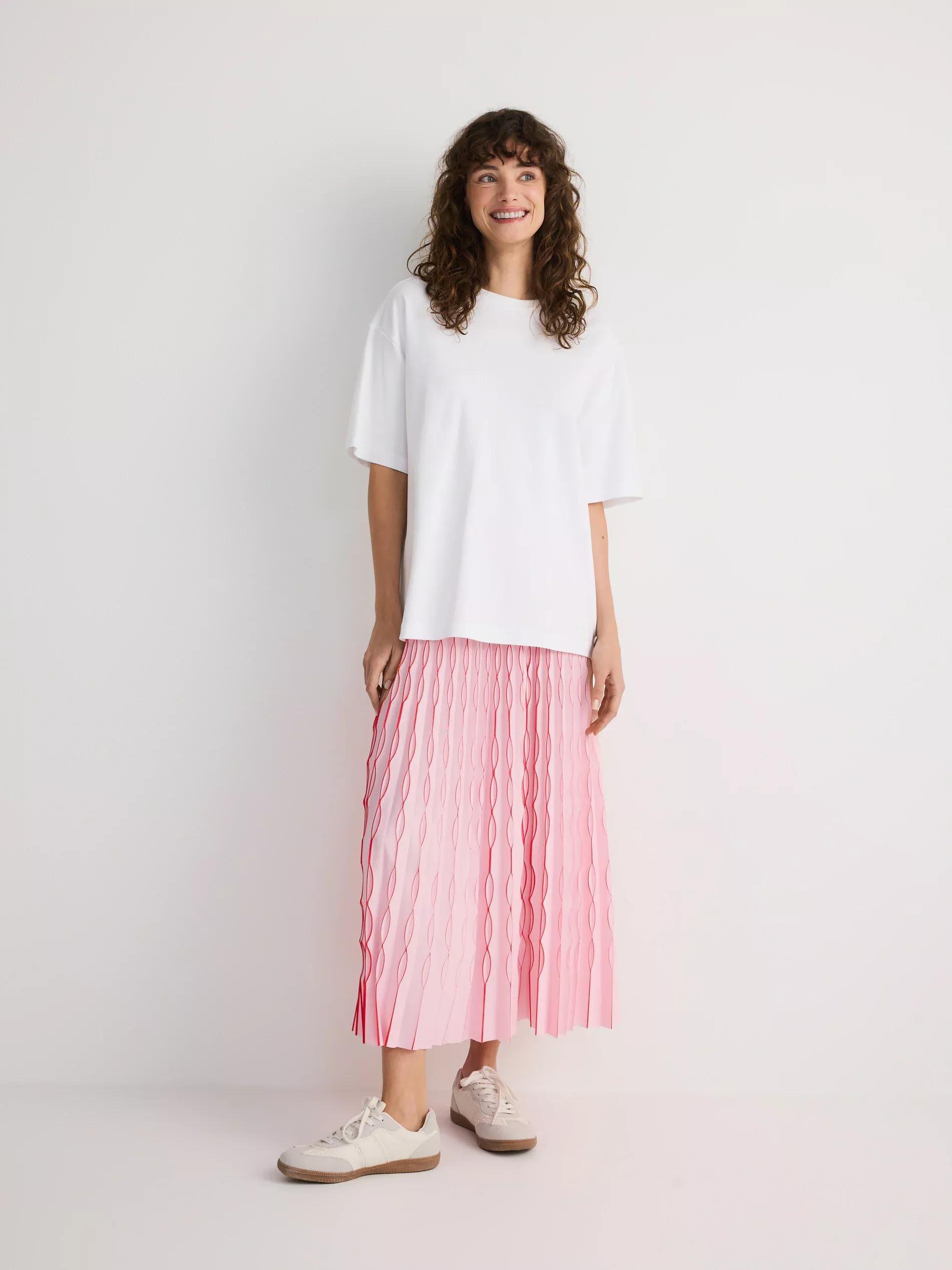 Red Pleated Maxi Skirt, Red, medium