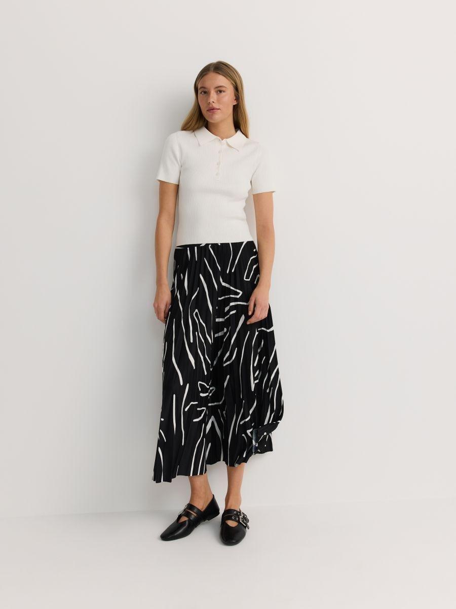 Multicolour Pleated Midi Skirt, , medium