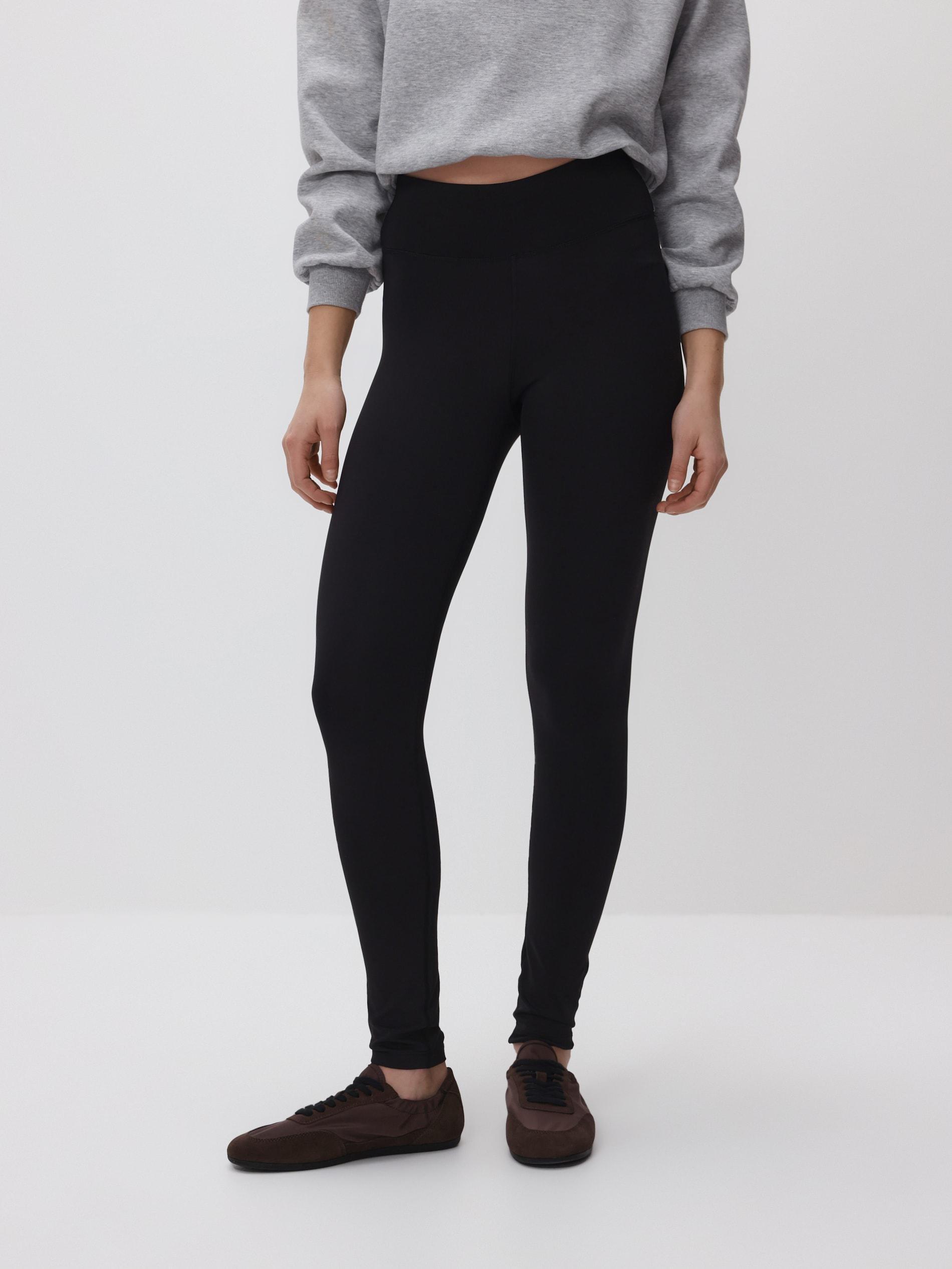 Black Plain Leggings, Black, medium