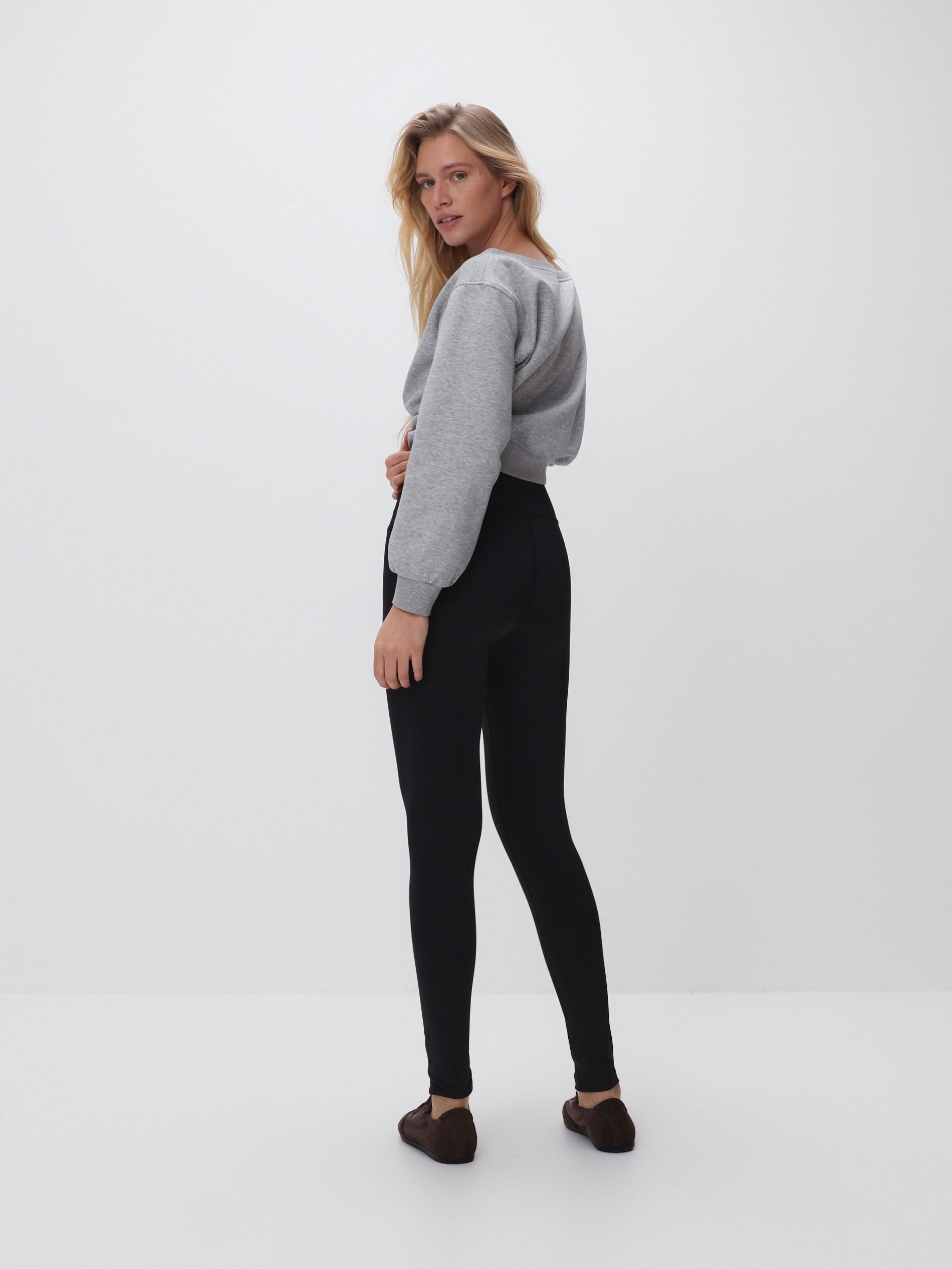 Black Plain Leggings, Black, large image number 3