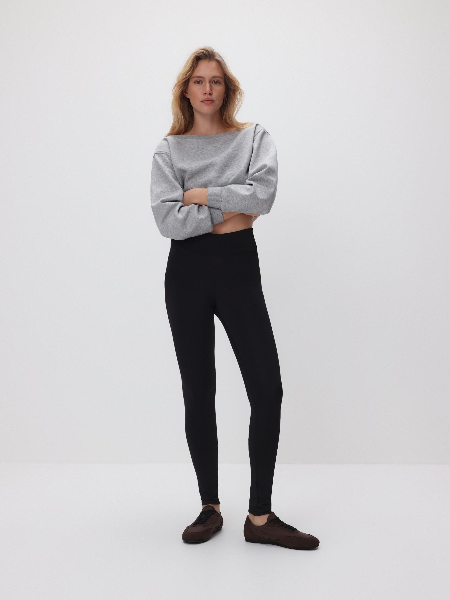 Black Plain Leggings, Black, large image number 4